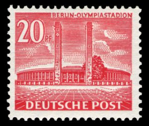 Das für die Olympischen Spiele 10936 erbaute Olympiastadion auf einer BRD Marke aus der Bauten-Serie. Berlin Mi.Nr. 113 (Ausgabe 26. August 1953)