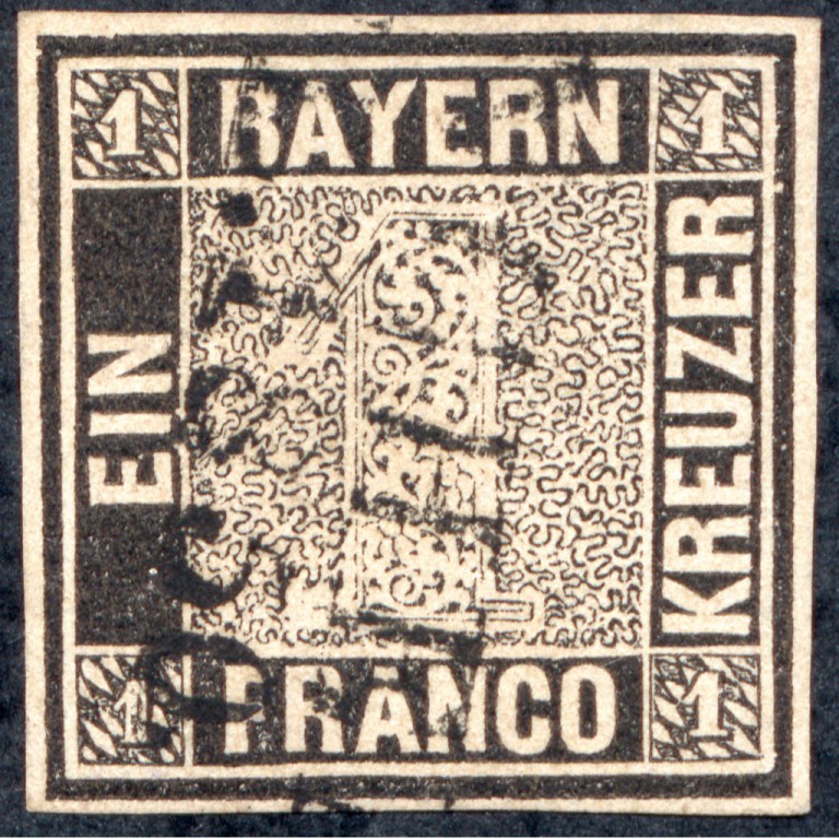 Die Erste Deutsche Briefmarke überhaupt: „Schwarzer Einser“ Bayern 1849 ...