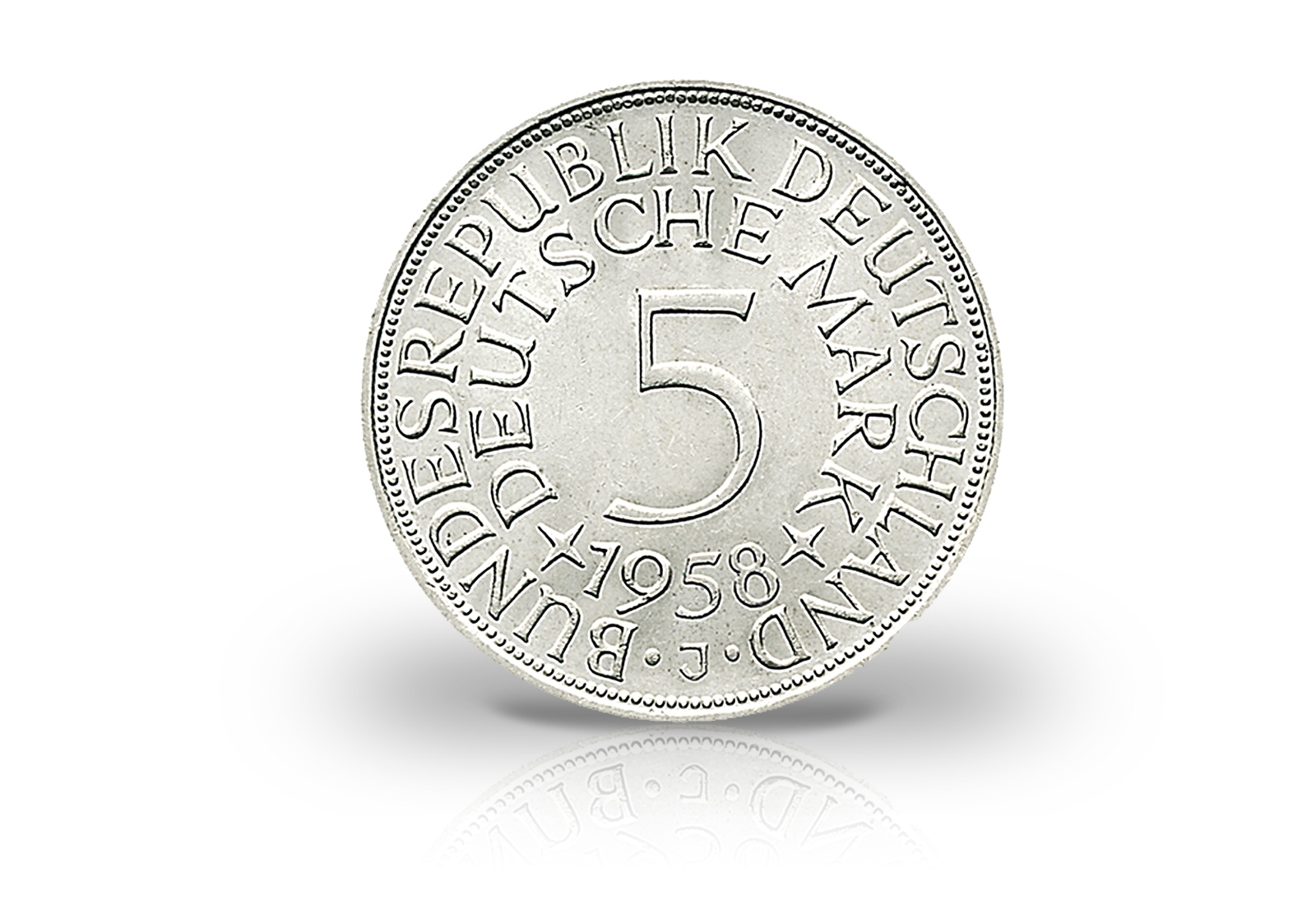5 DM Silbermünze 1958 BRD Silberadler Prägestätte J Jaeger-Nr. 387