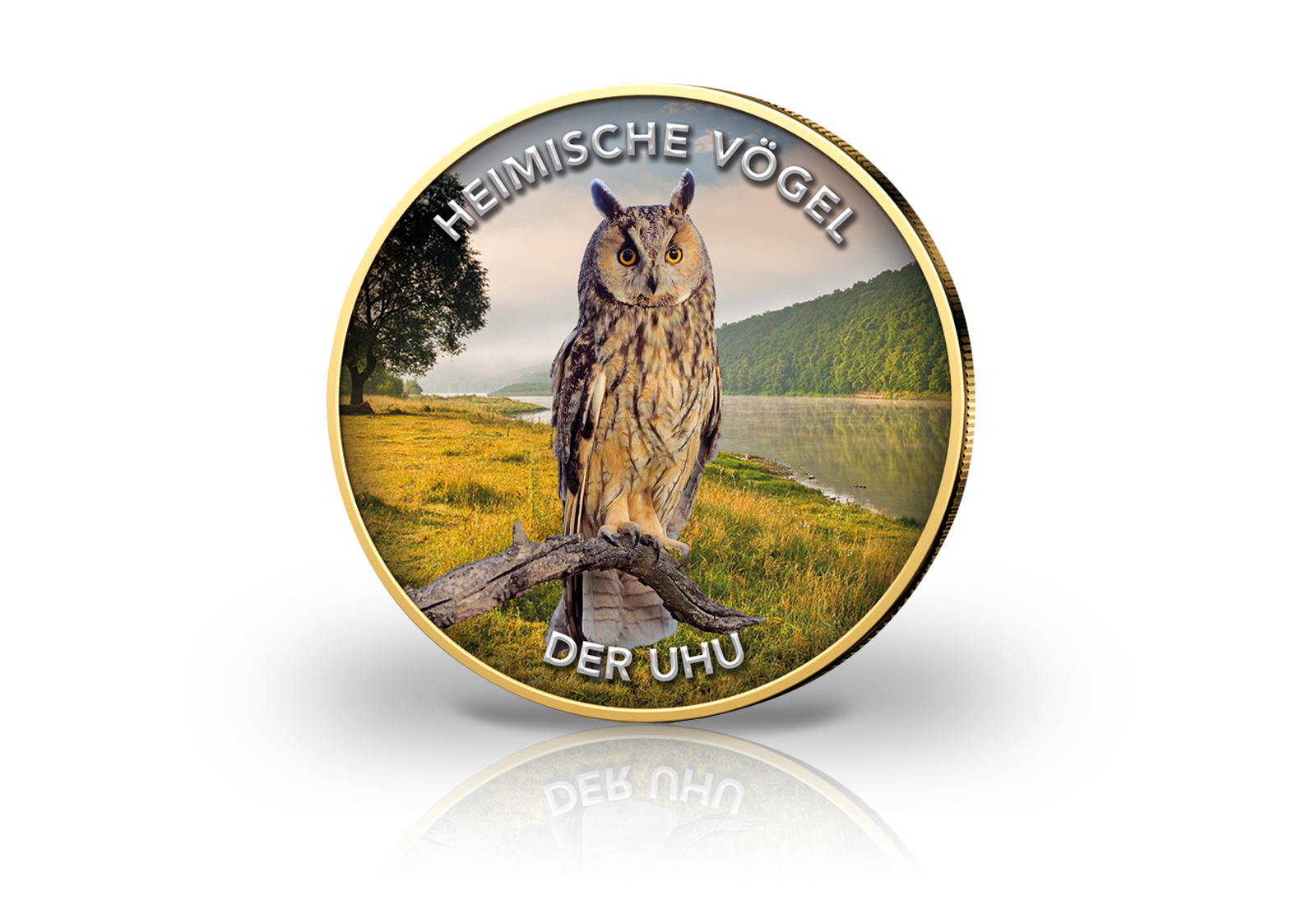 2 Euro vergoldet mit Farbmotiv Der Uhu