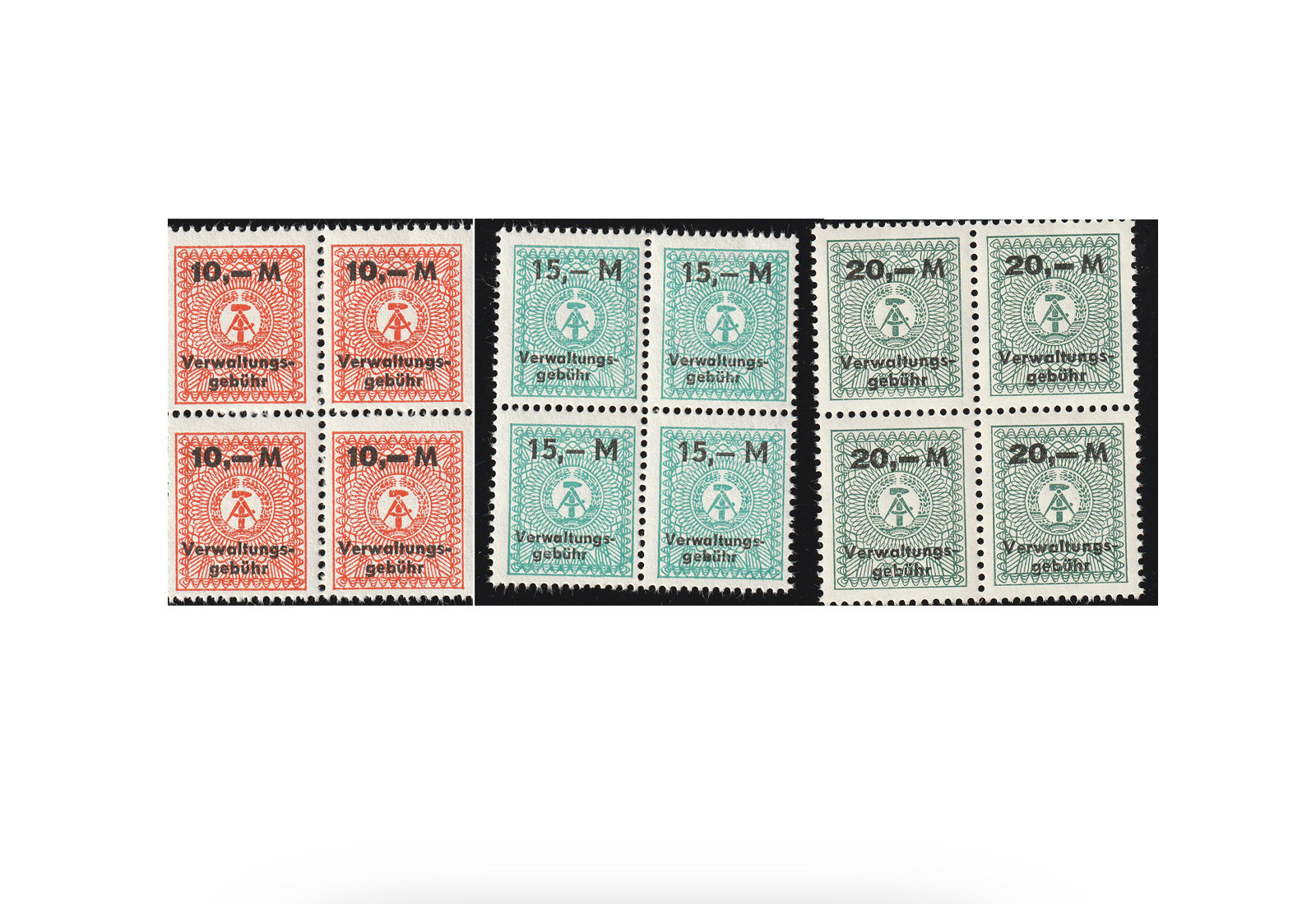 DDR Gebührenmarken ** 10,15+20 Mark je im VB