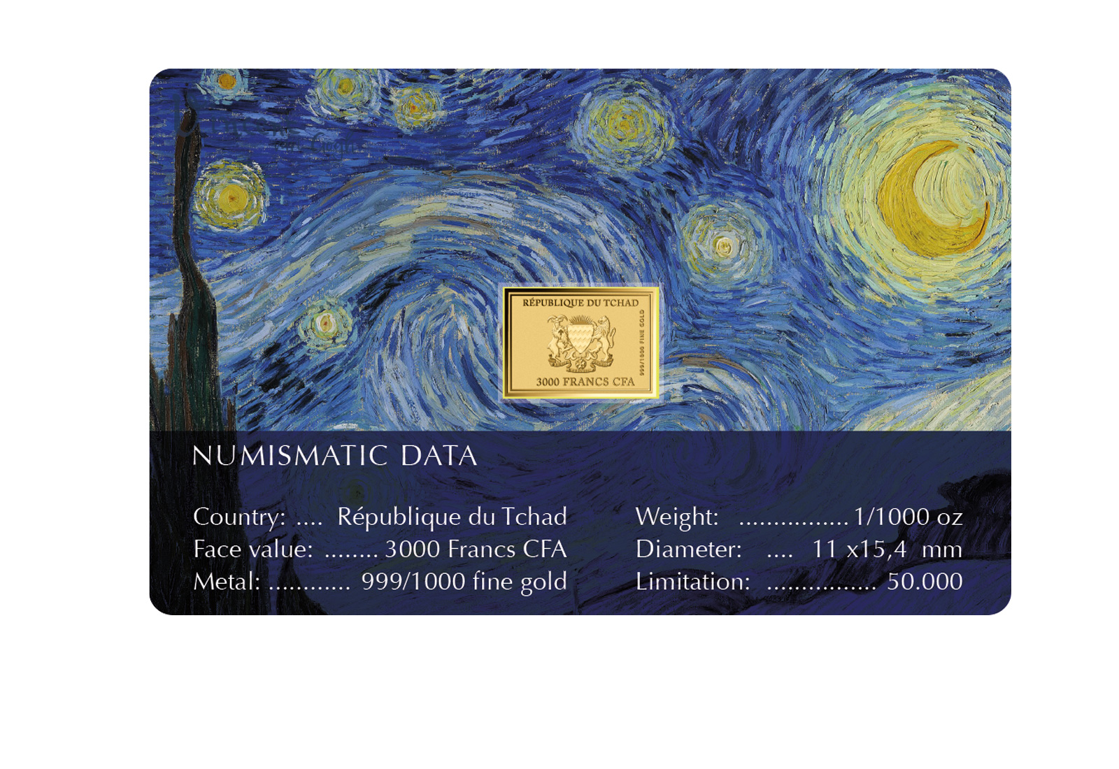 Goldmünze Motiv "Die Sternennacht" Coincard 999/1000 Gold Geschenk