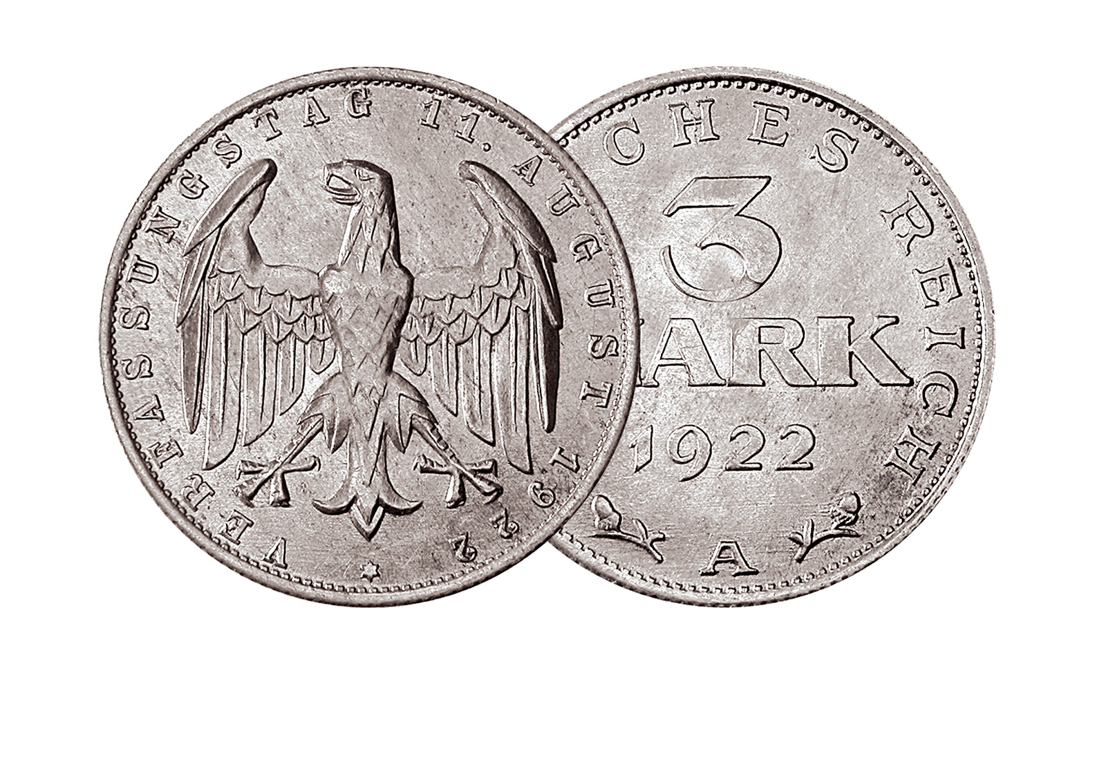 3 Mark 1922-1923 Weimarer Republik Jaeger-Nr. 303 mit Sammler-Service