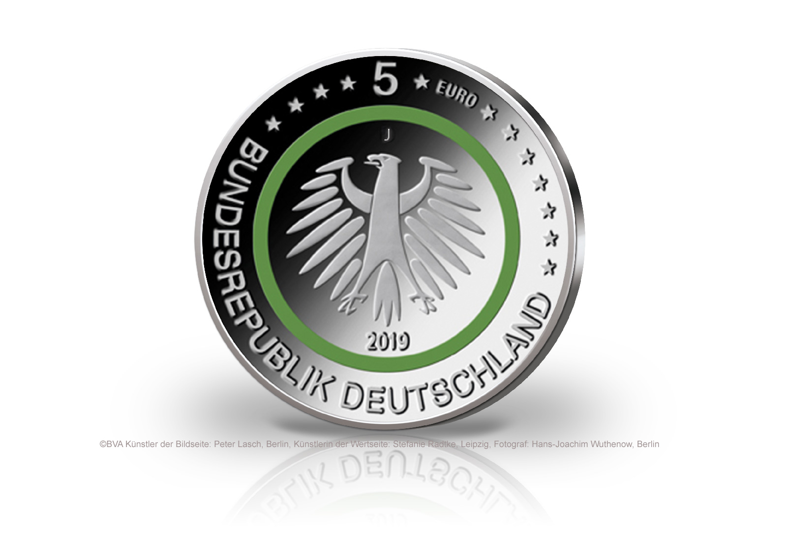 5 Euro 2019 Deutschland Gemässigte Zone mit Polymerring PP Prägestätte J