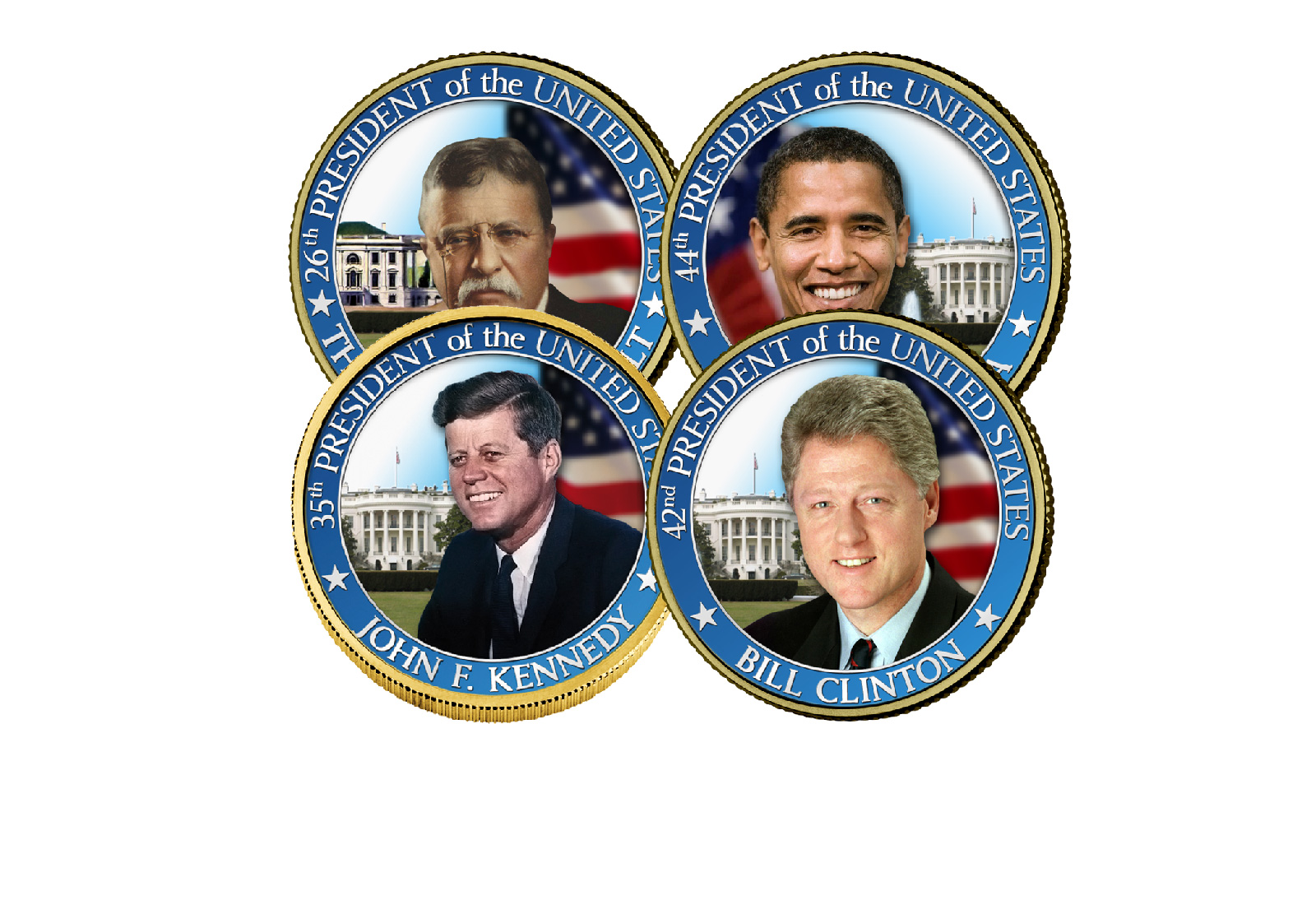 USA Präsident auf 1/2 Dollar diverse Motive Kaltemaille mit 24 Karat Goldapplikation