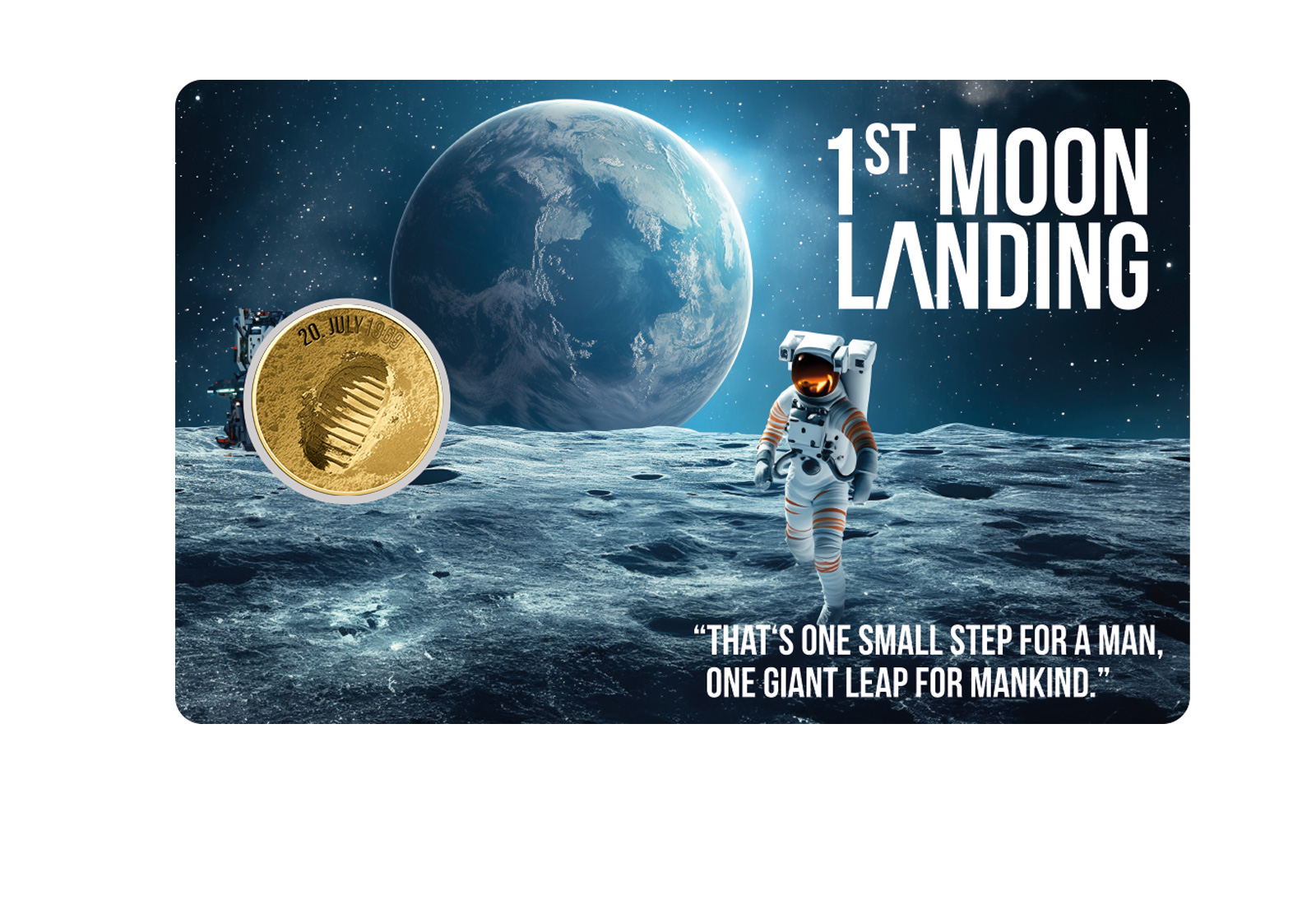 Goldmünze Motiv Mondlandung Coincard Feinheit 999/1000 Gold Geschenk