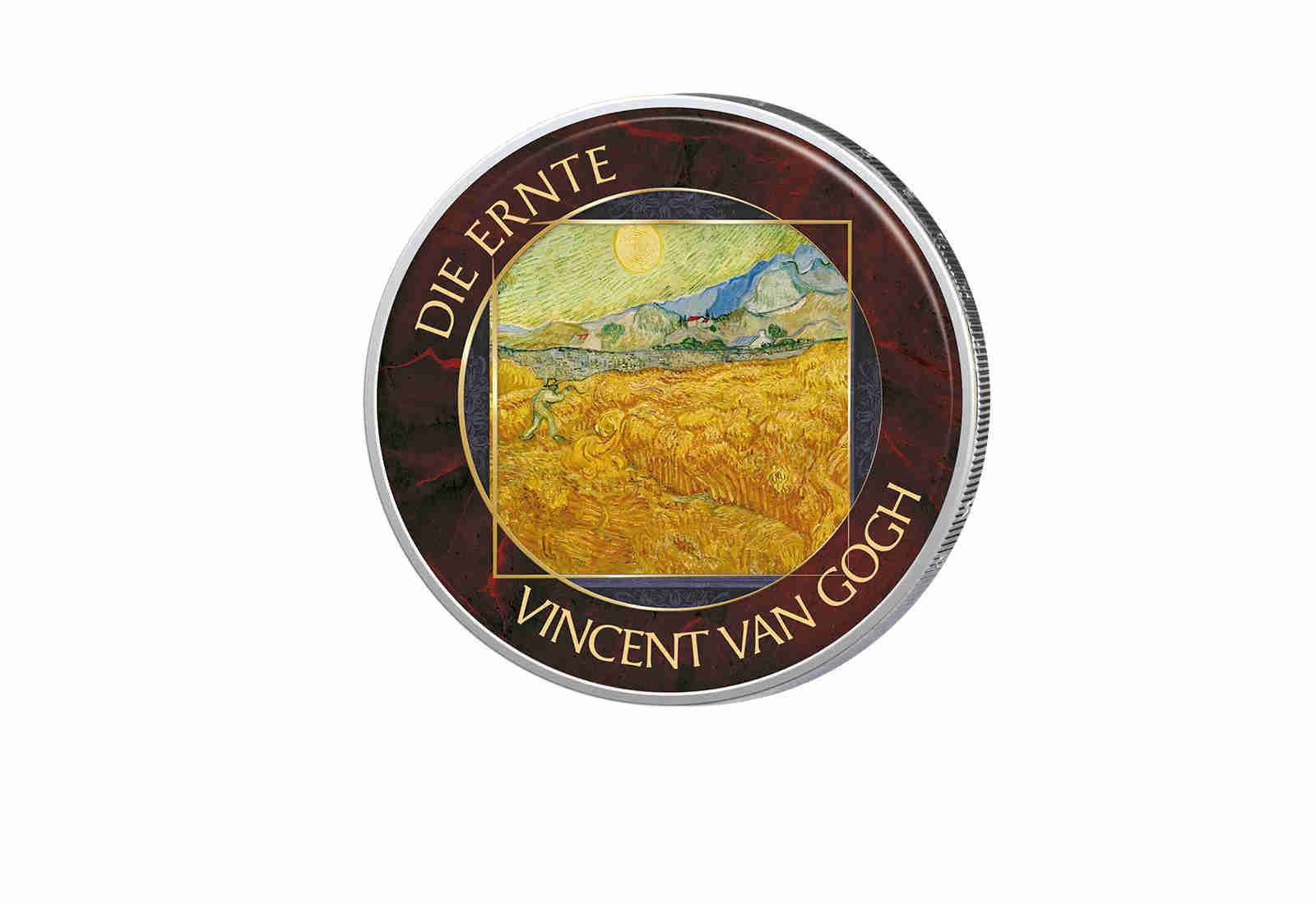 2 Euro mit Farbapplikation Vase mit rotem Klatschmohn Van Gogh