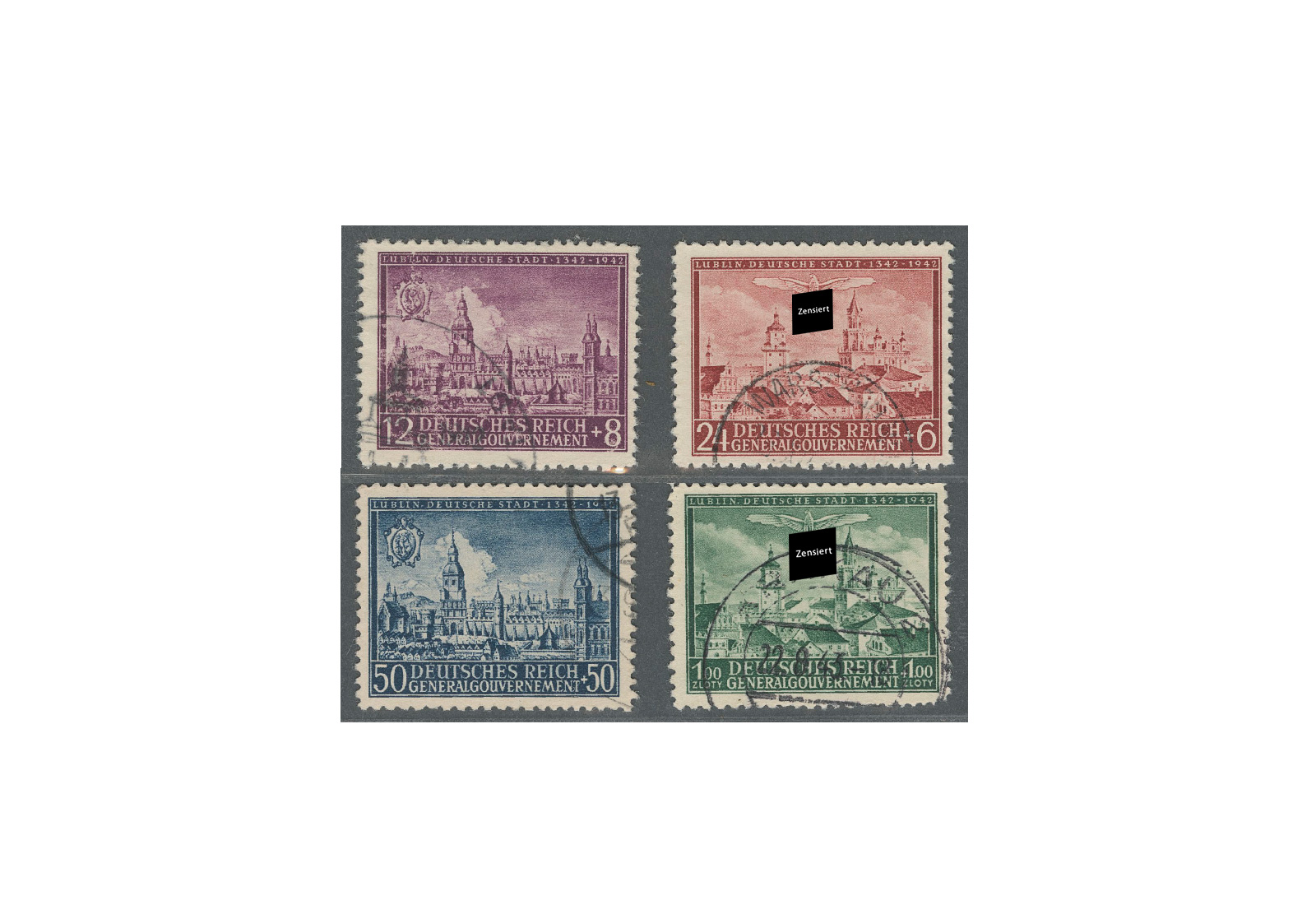 Generalgouvernement 1942: 600 Jahre Stadt Lublin Michel Nr. 92/95 gestempelt