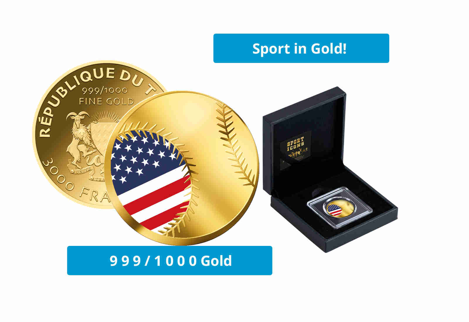 Goldmünze Baseball USA 999/1000 Gold Geschenk inkl. Etui Sport