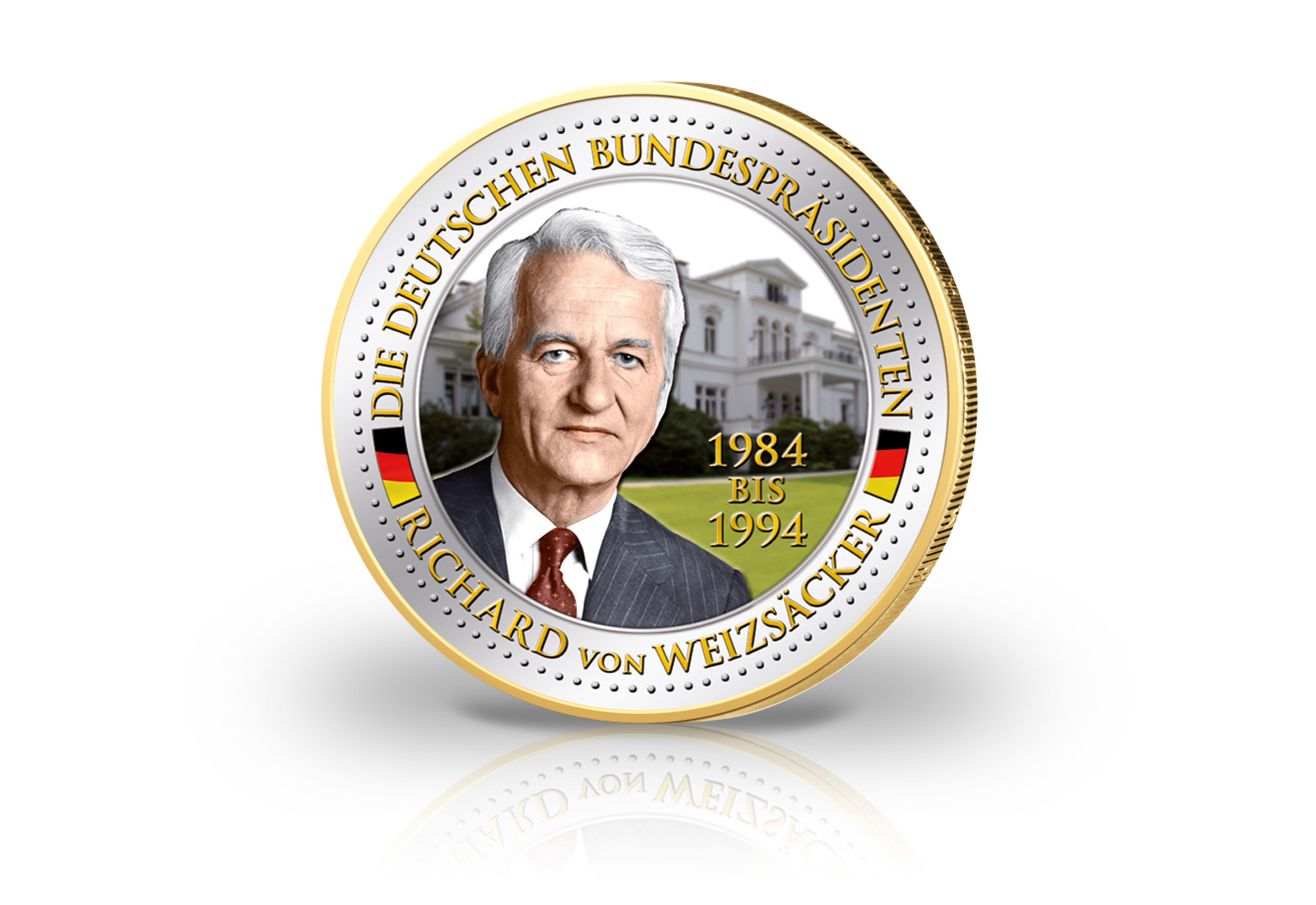 2 Euro vergoldet Deutsche Bundespräsidenten Richard von Weizsäcker mit Farbmotiv