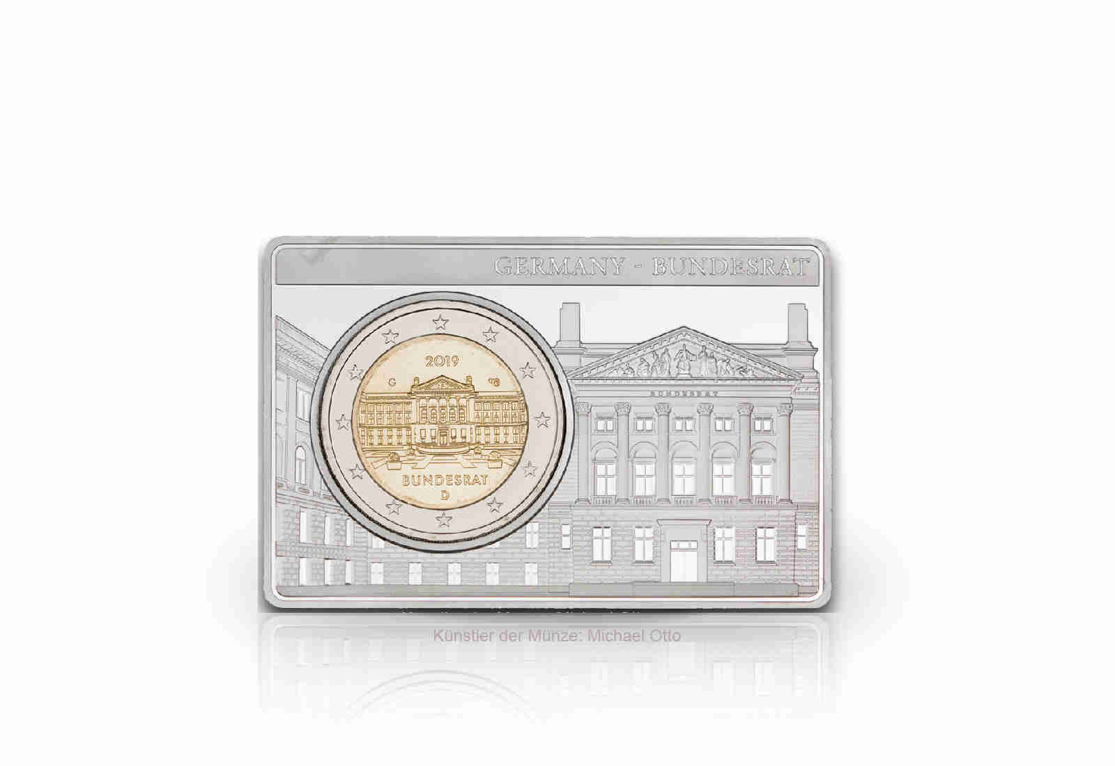2 Euro 2019 Deutschland 70 Jahre Bundesrat eingefasst in einem Barren Prägestätte G