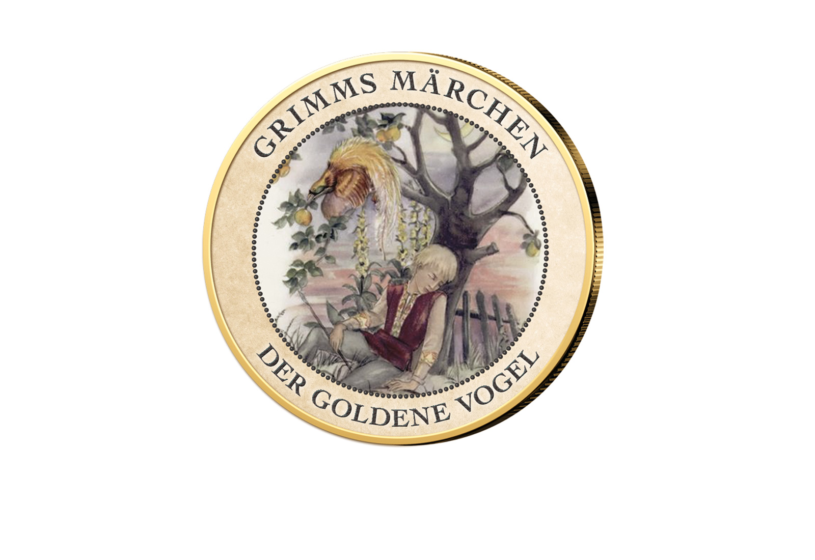 2 Euro vergoldet Der goldene Vogel mit Farbmotiv