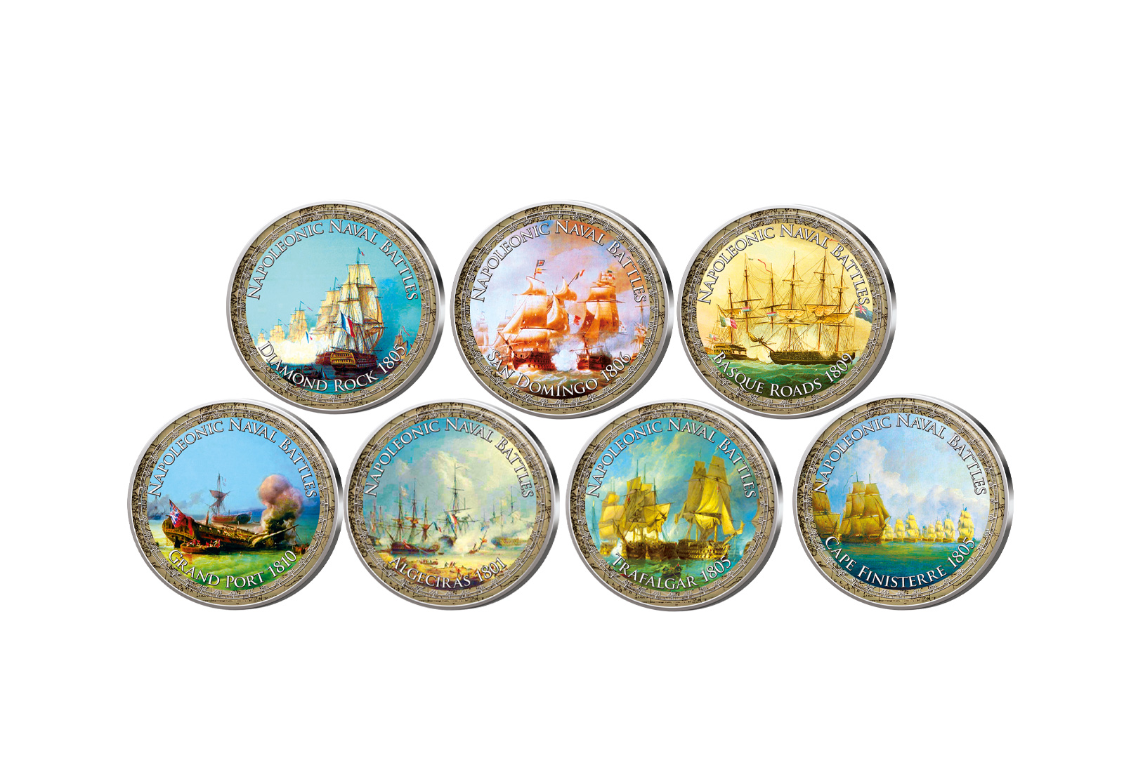 Napoleonische Seeschlachten 7er Kollektion mit Farbapplikation im Etui