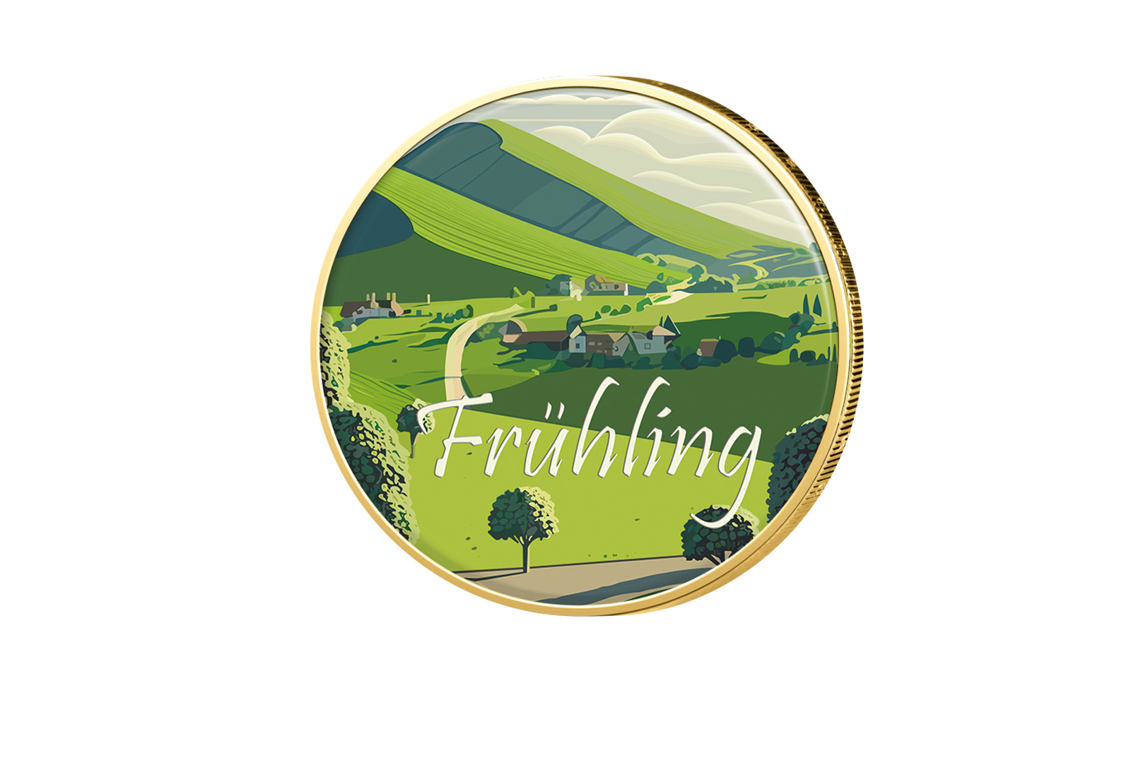 2 Euro vergoldet Serie Die 4 Jahreszeiten - Frühling mit Farbmotiv