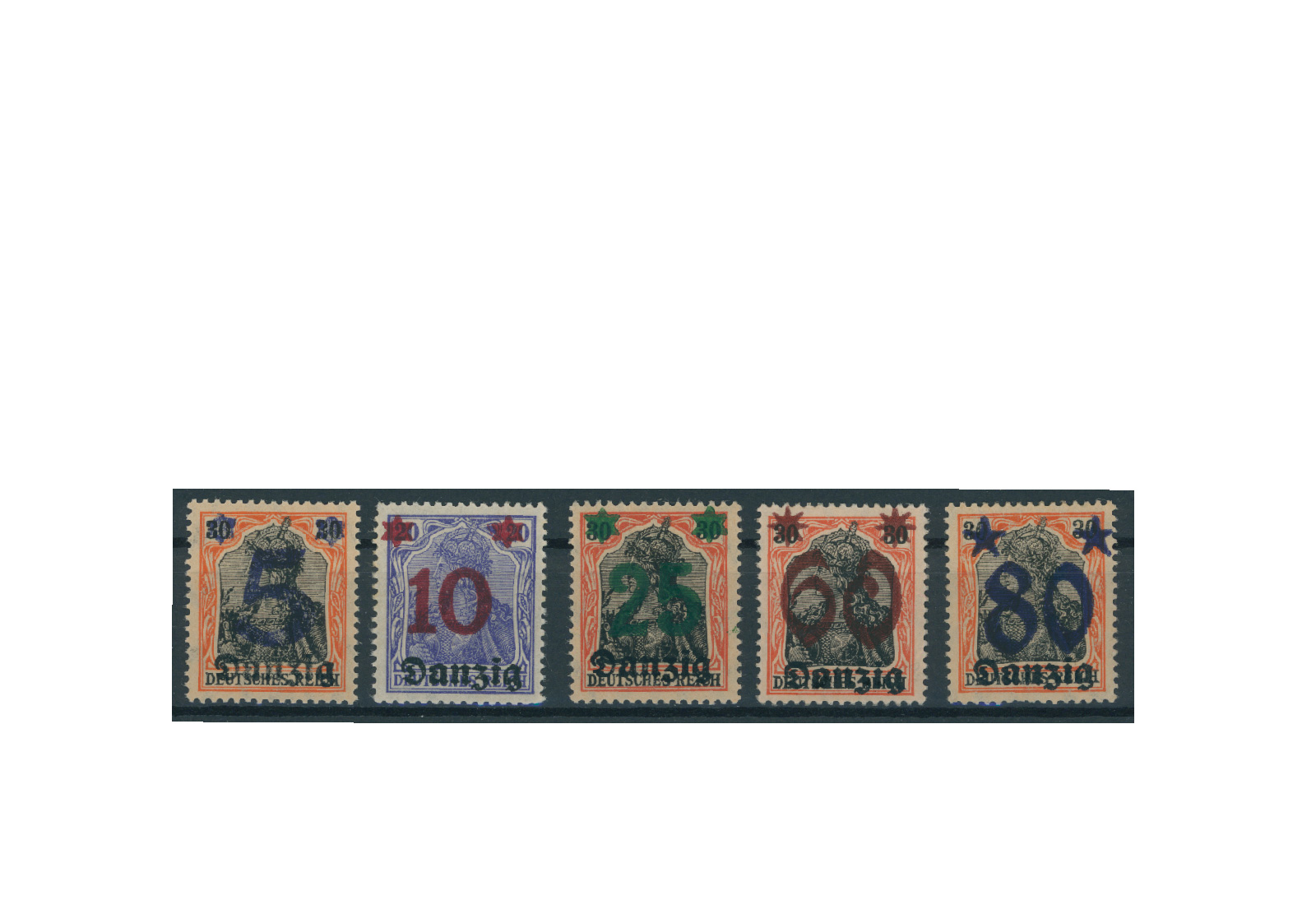Briefmarken Deutsches Reich Danzig 1920 Michel-Nr. 16-20 postfrisch