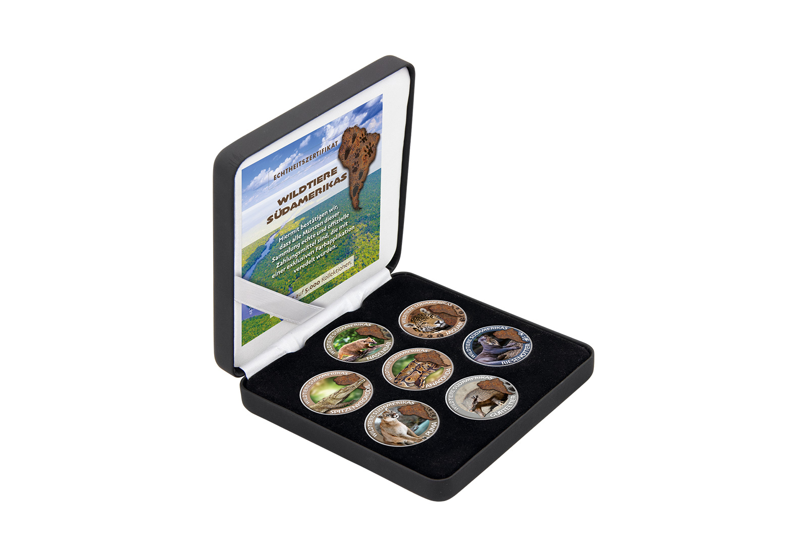 Südamerikas Wildtiere 7er Kollektion mit Farbapplikation im Etui inkl. Zertifikat