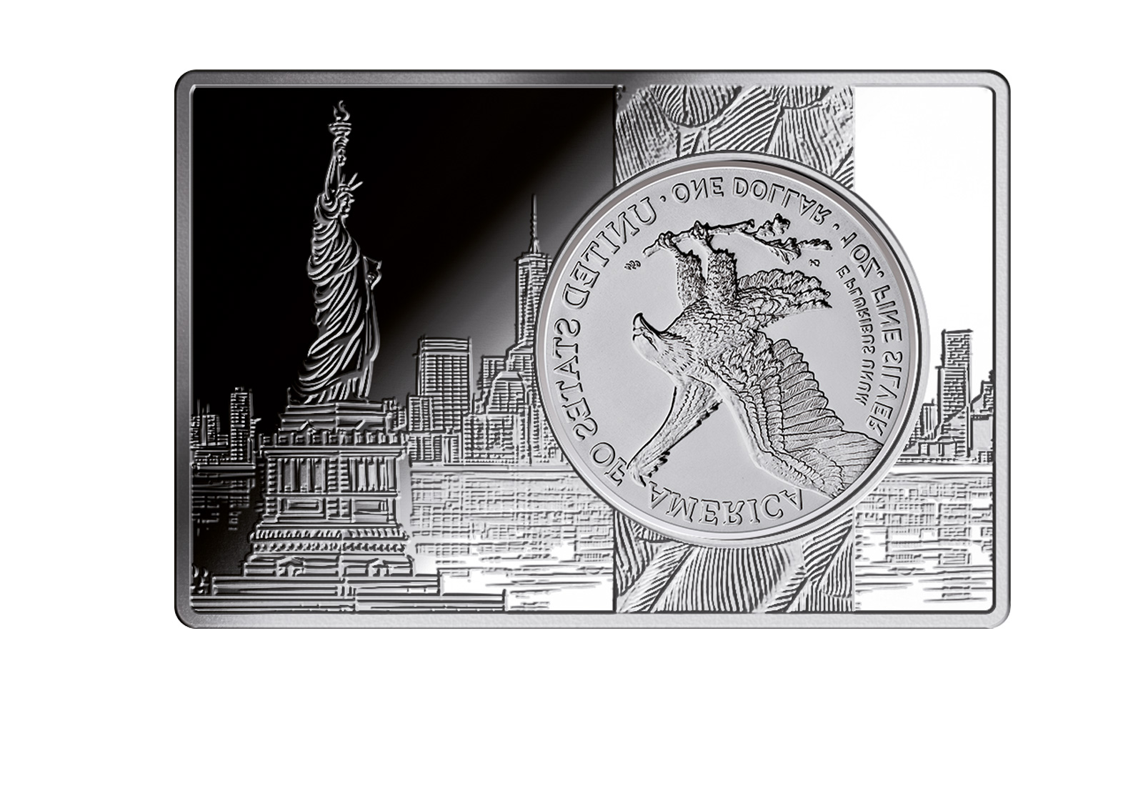 American Eagle 1 oz Silber 2024 USA eingefasst in einem Barren