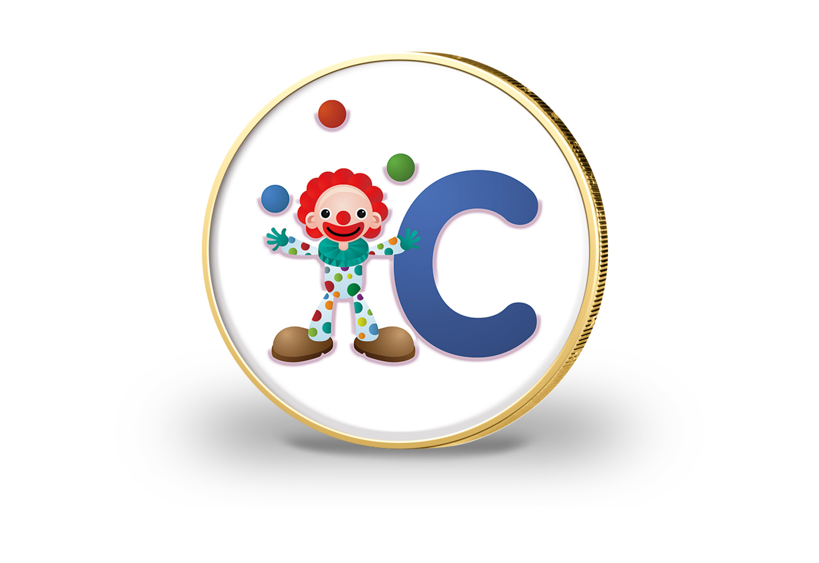 2 Euro vergoldet mit Farbmotiv Buchstabe C - Junge