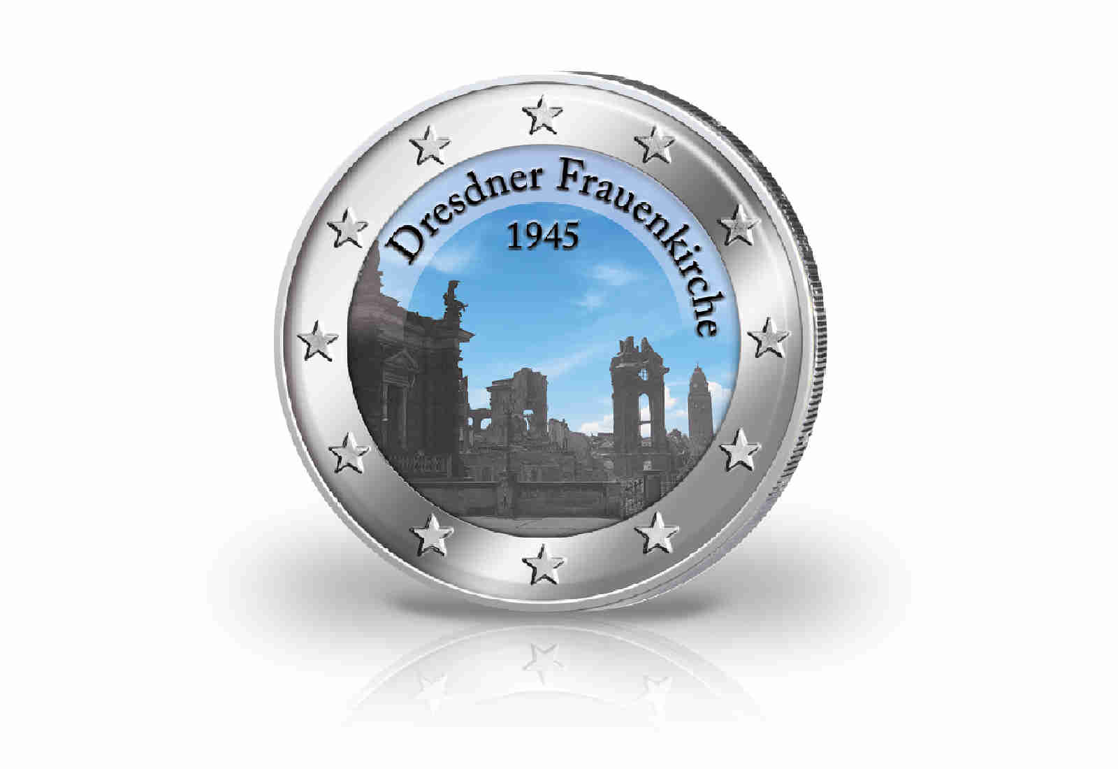 Dresdner Frauenkirche 1945 mit Farbmotiv plus Gratis Frauenkirche 2021 mit Farbmotiv