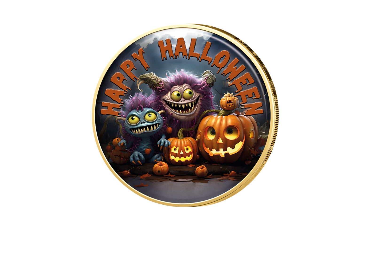 2 Euro vergoldet Halloween mit Farbmotiv