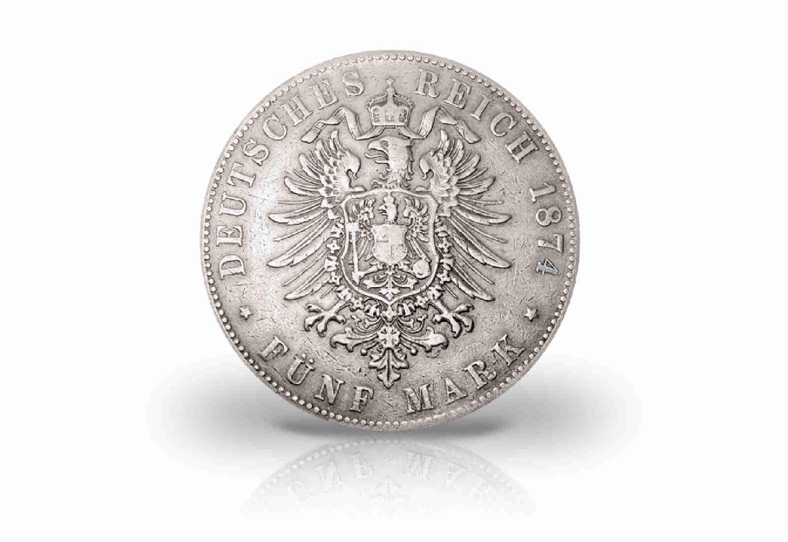 5 Mark 1874 Deutsches Kaiserreich Bayern König Ludwig II. Jaeger-Nr. 42