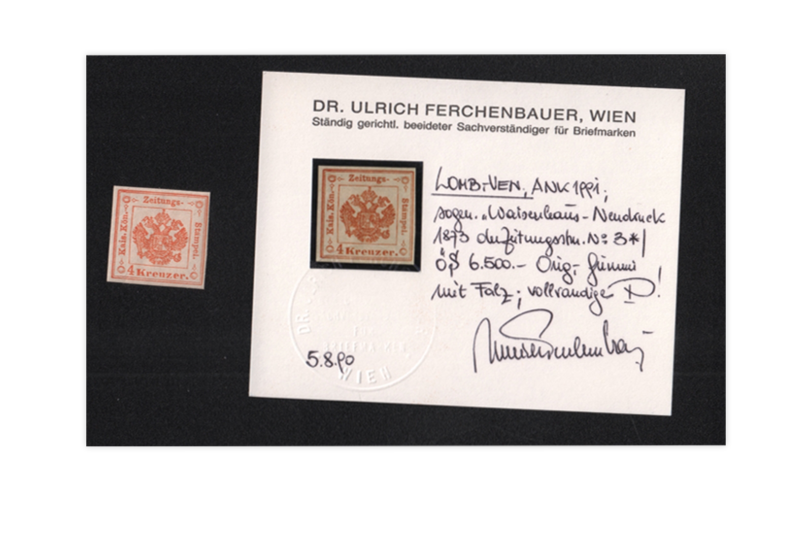 Österreich Lombardei-Venetien Mi.Nr. 3 ND X * Zeitungsstempelmarke Fotobefund Ferchenbauer