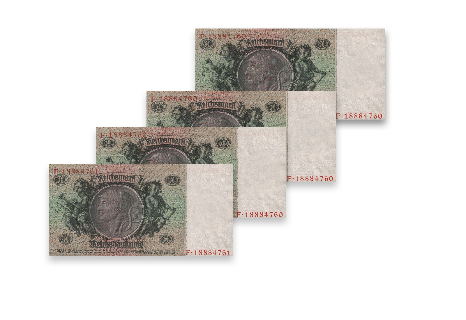 50 Reichsmark Banknoten Udr.Bst. C 4 aufeinander folgende Nummern Ros 175b Weimarer Republik 1933