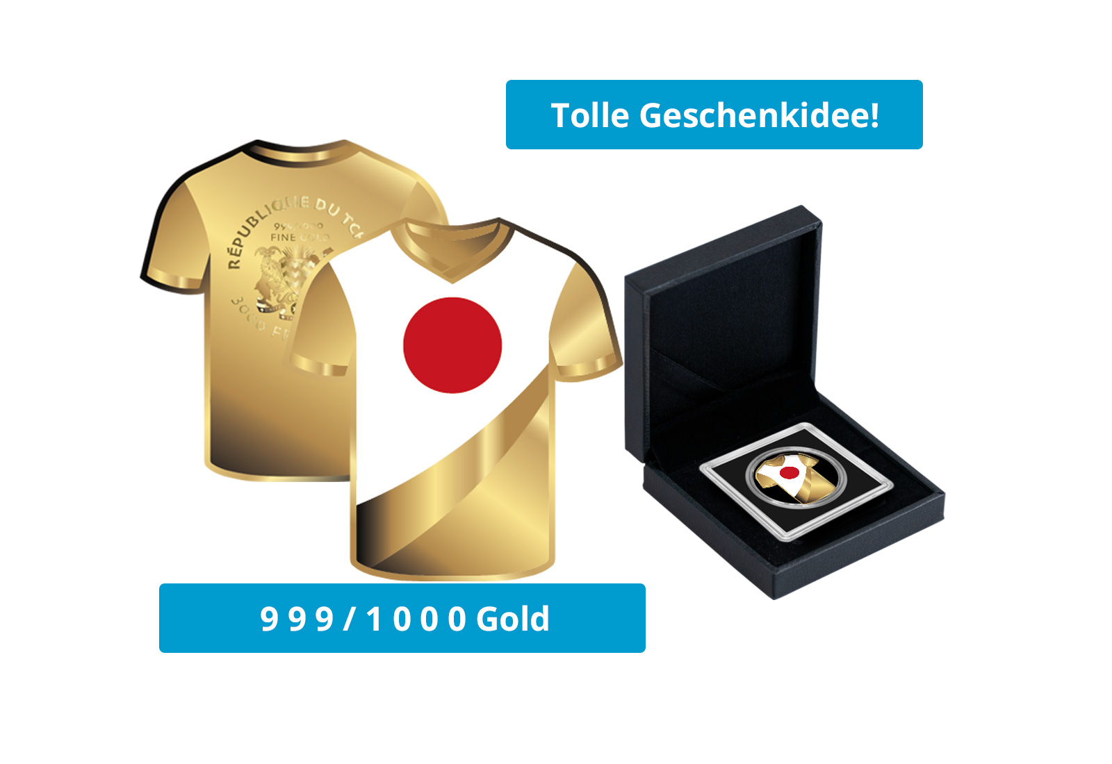 Goldmünze Motiv "Trikot Japan" im Geschenketui