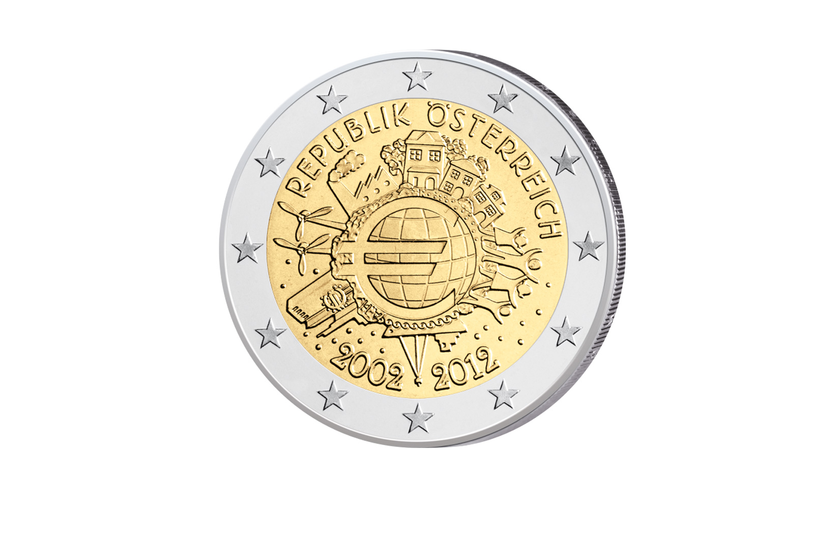 2 Euro 2012 Österreich Gemeinschaftsausgabe 10 Jahre Bargeld bfr