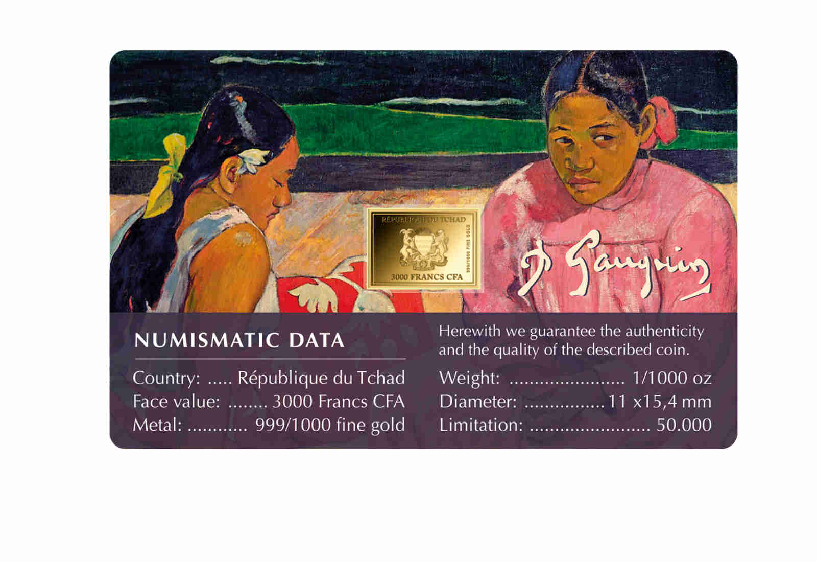 Goldmünze Motiv "Frauen von Tahiti am Strand" Coincard 999/1000 Gold Geschenk