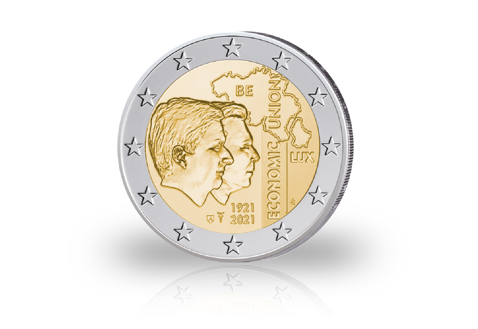 2 Euro 2021 Belgien 100 Jahre Wirtschaftsunion mit Luxemburg st in Coincard