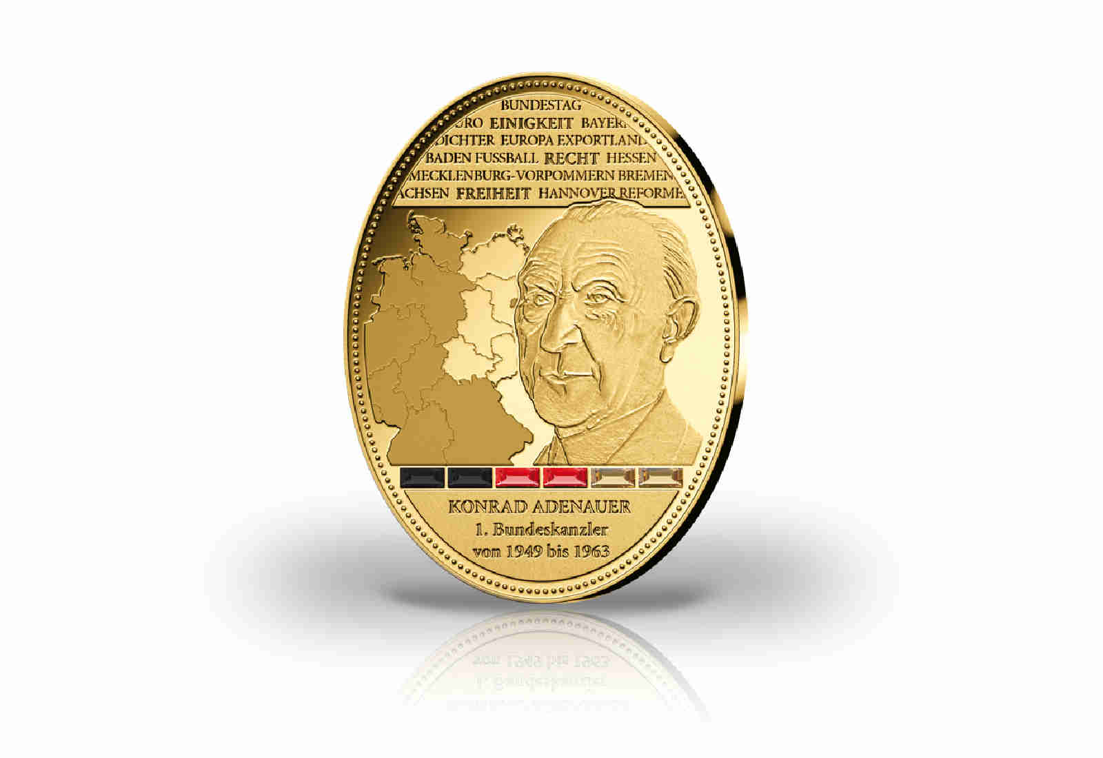 Gigantenprägung Bundeskanzler Konrad Adenauer mit 24 Karat Goldauflage