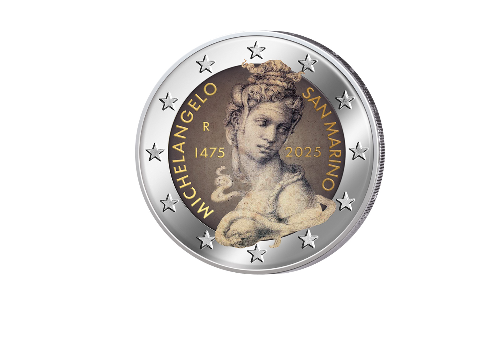 2 Euro 2025 San Marino 550. Geburtstag Michelangelo mit Farbmotiv