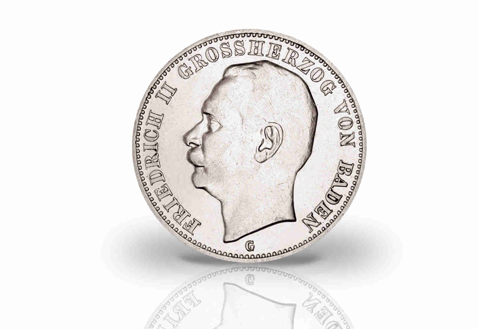 5 Mark 1908-1913 Deutsches Kaiserreich Baden Großherzog Friedrich II. Jaeger-Nr. 40