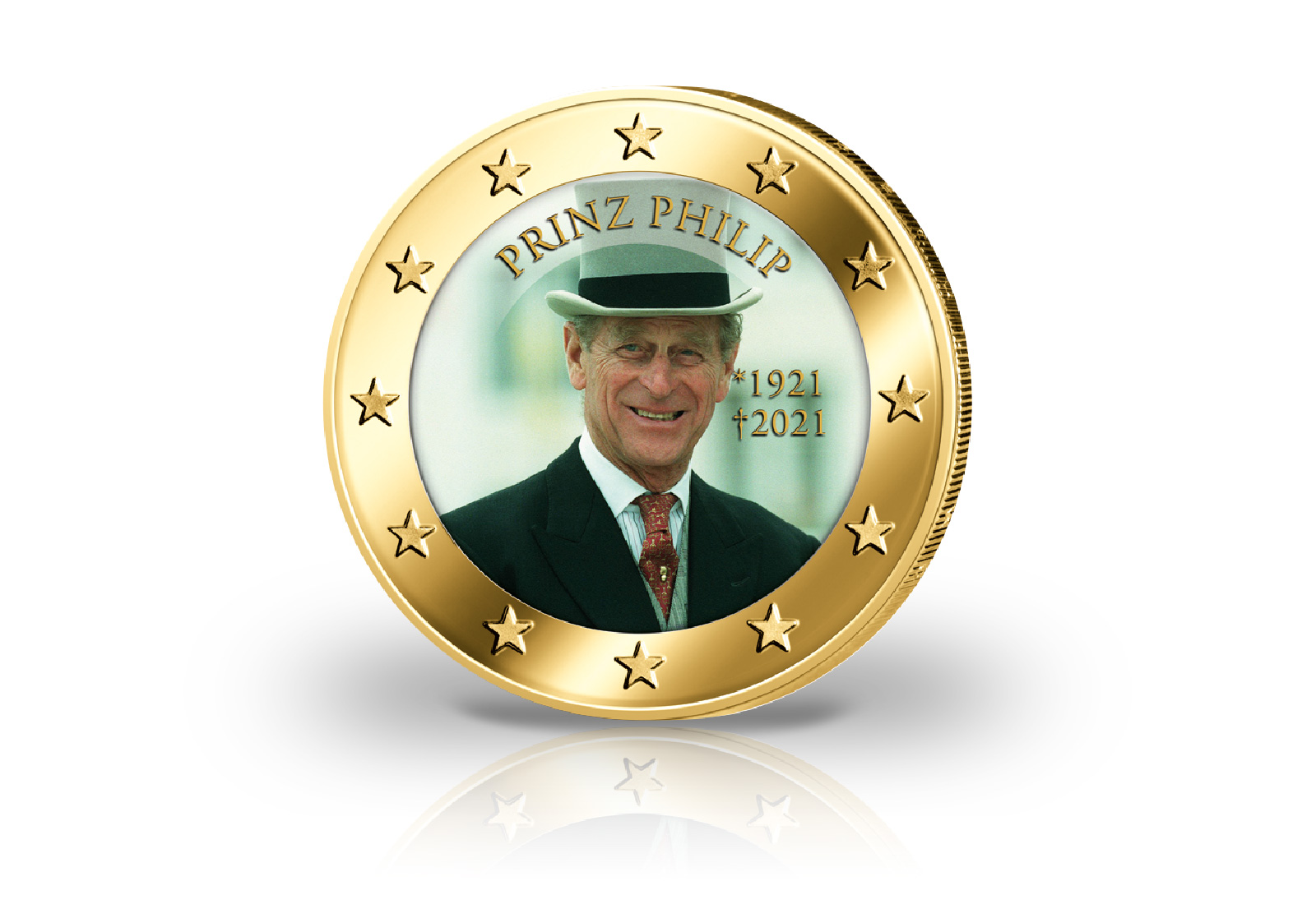 2 Euro mit Farbmotiv und 24 Karat Goldauflage Prinz Philip