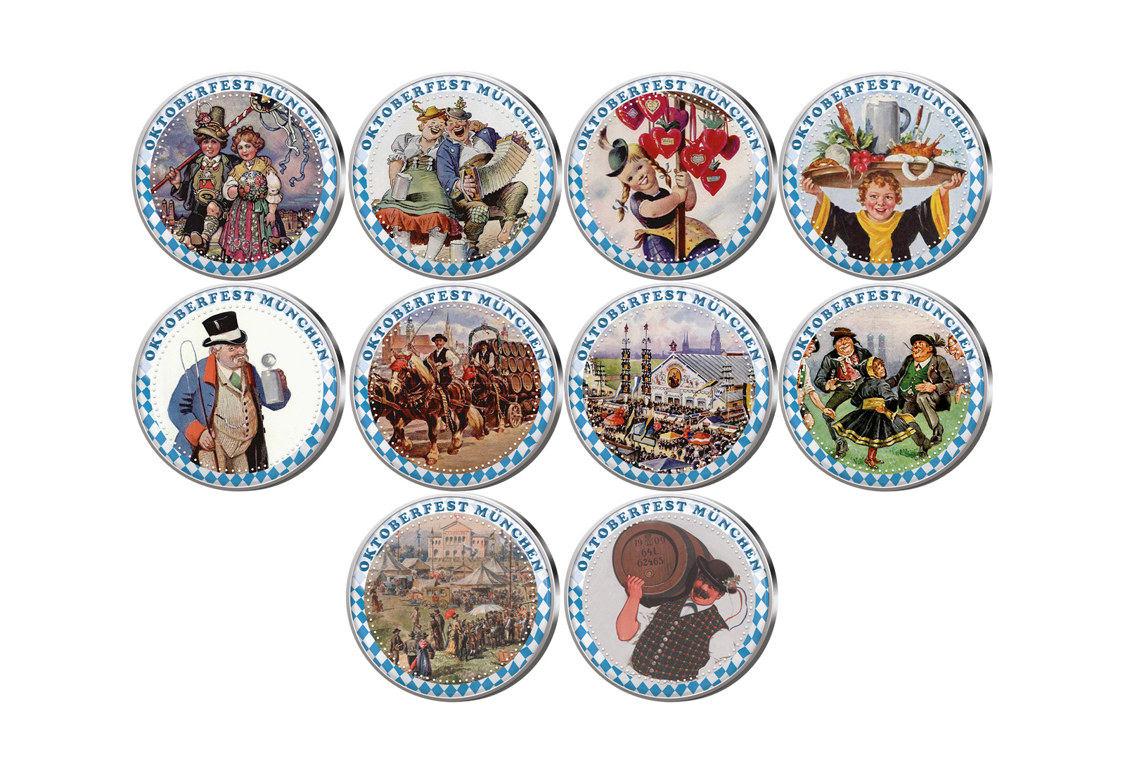 10er Kollektion Oktoberfest München mit Farbmotiv im Etui inkl. Zertifikat