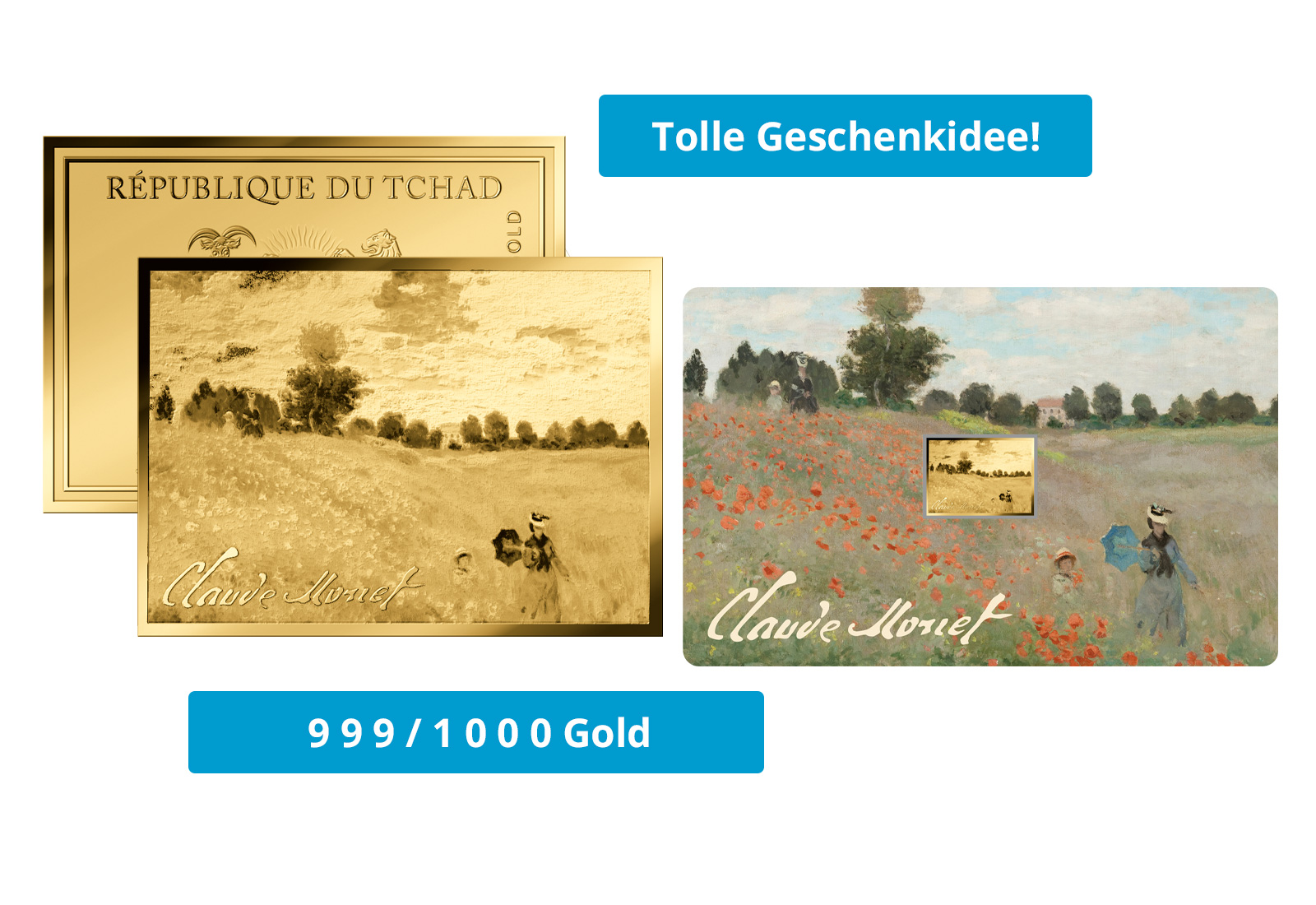 Goldmünze Motiv "Mohnfeld bei Argenteuil - Claude Monet" Coincard 999/1000 Gold Geschenk