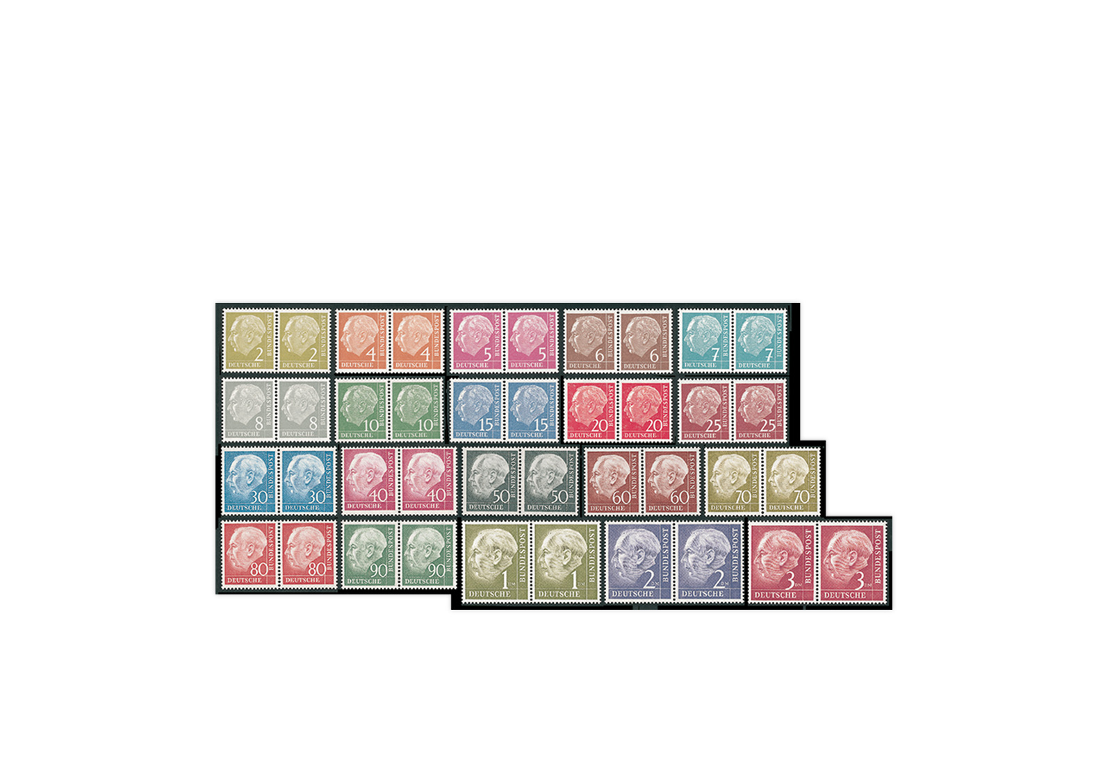 Briefmarken BRD Paarsatz Heuss I. 1954 Michel-Nr. 177-196 postfrisch