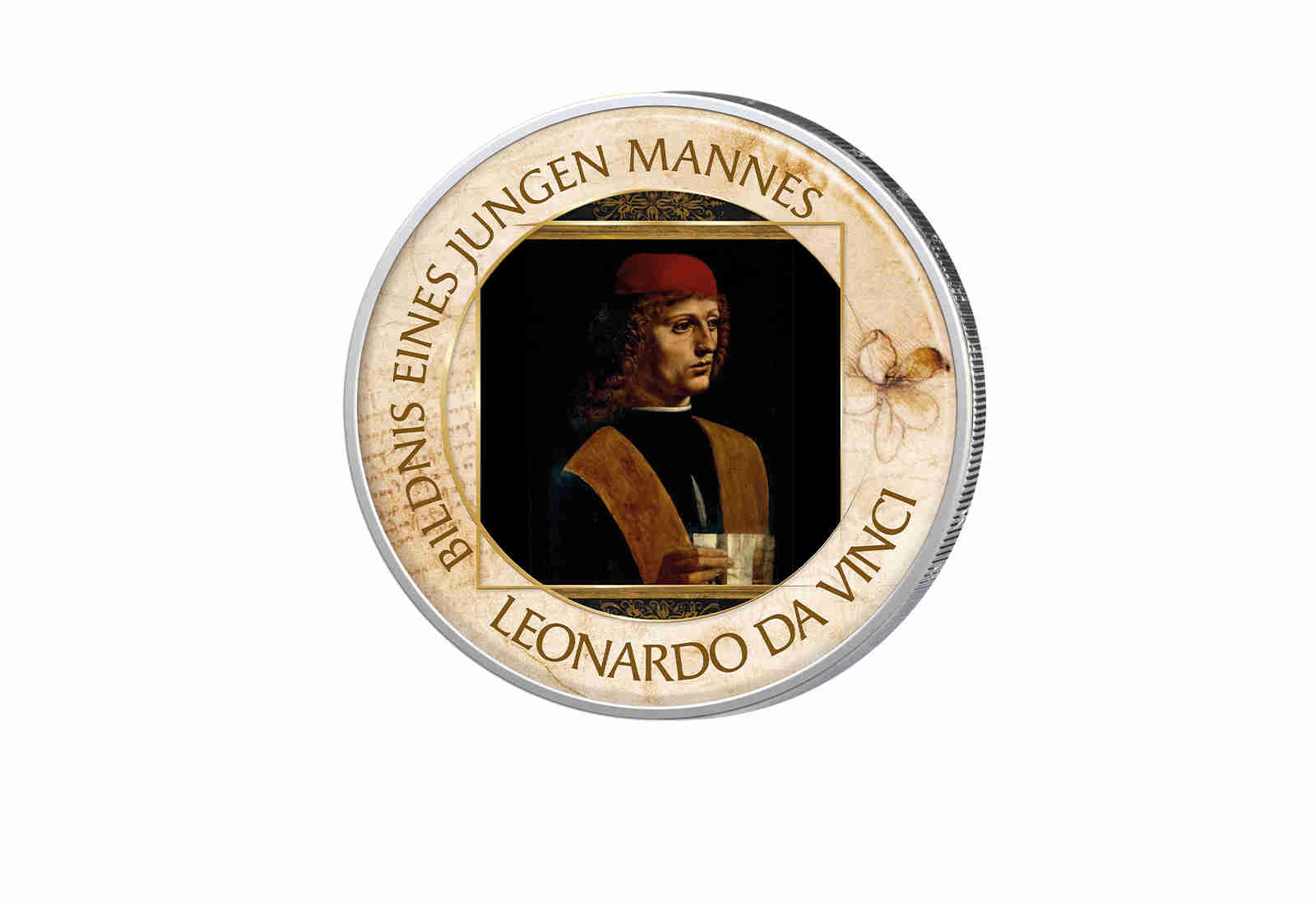 2 Euro Bildnis eines jungen Mannes mit Farbapplikation
