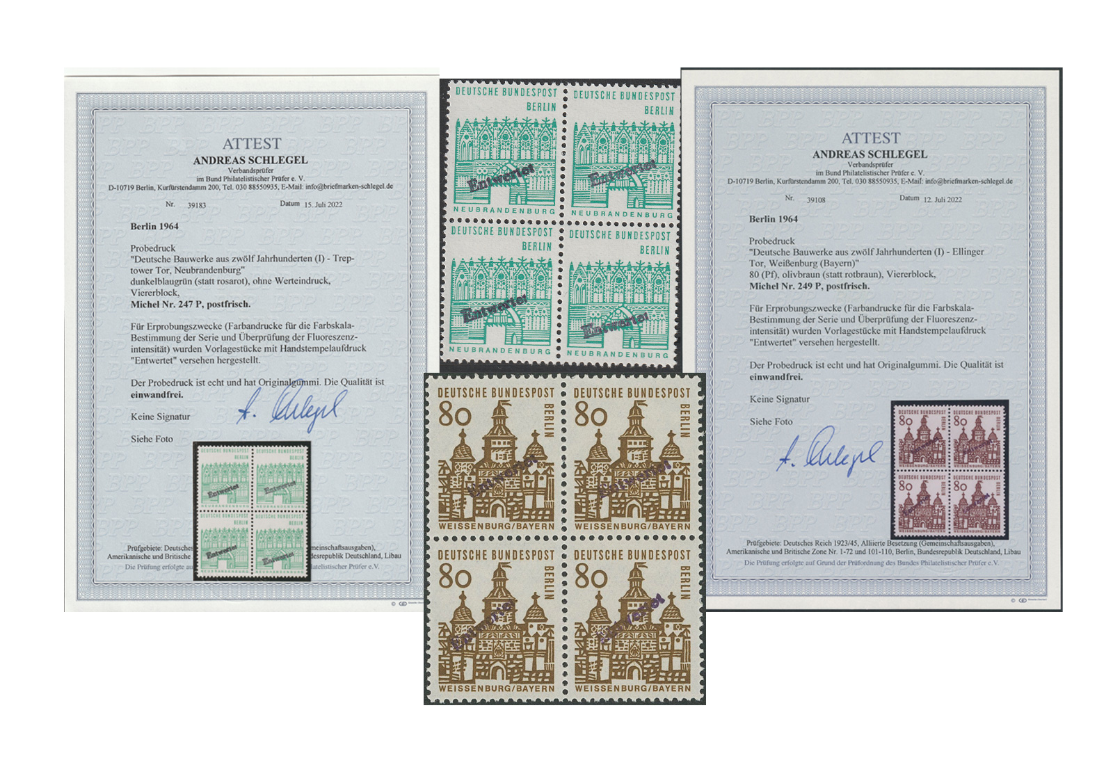 Briefmarken Berlin Probedrucke Bauwerke