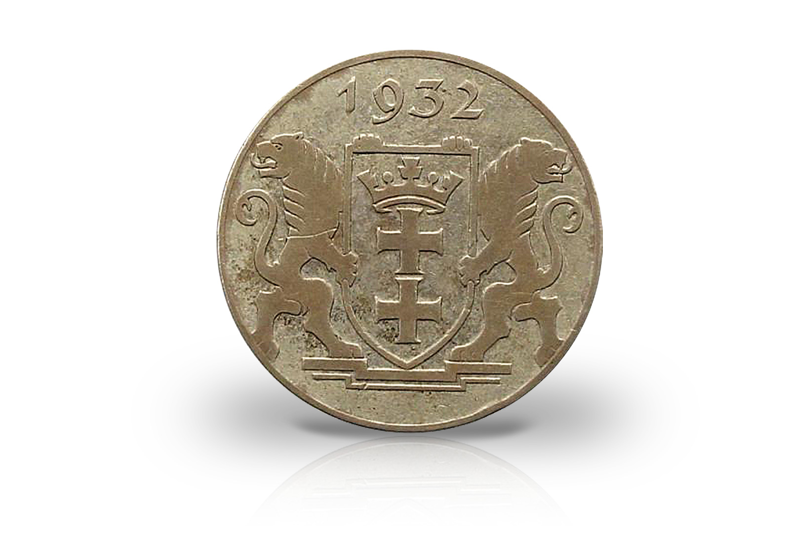 Danzig 2 Gulden Silbermünze 1932 Wappen mit Schildhaltern
