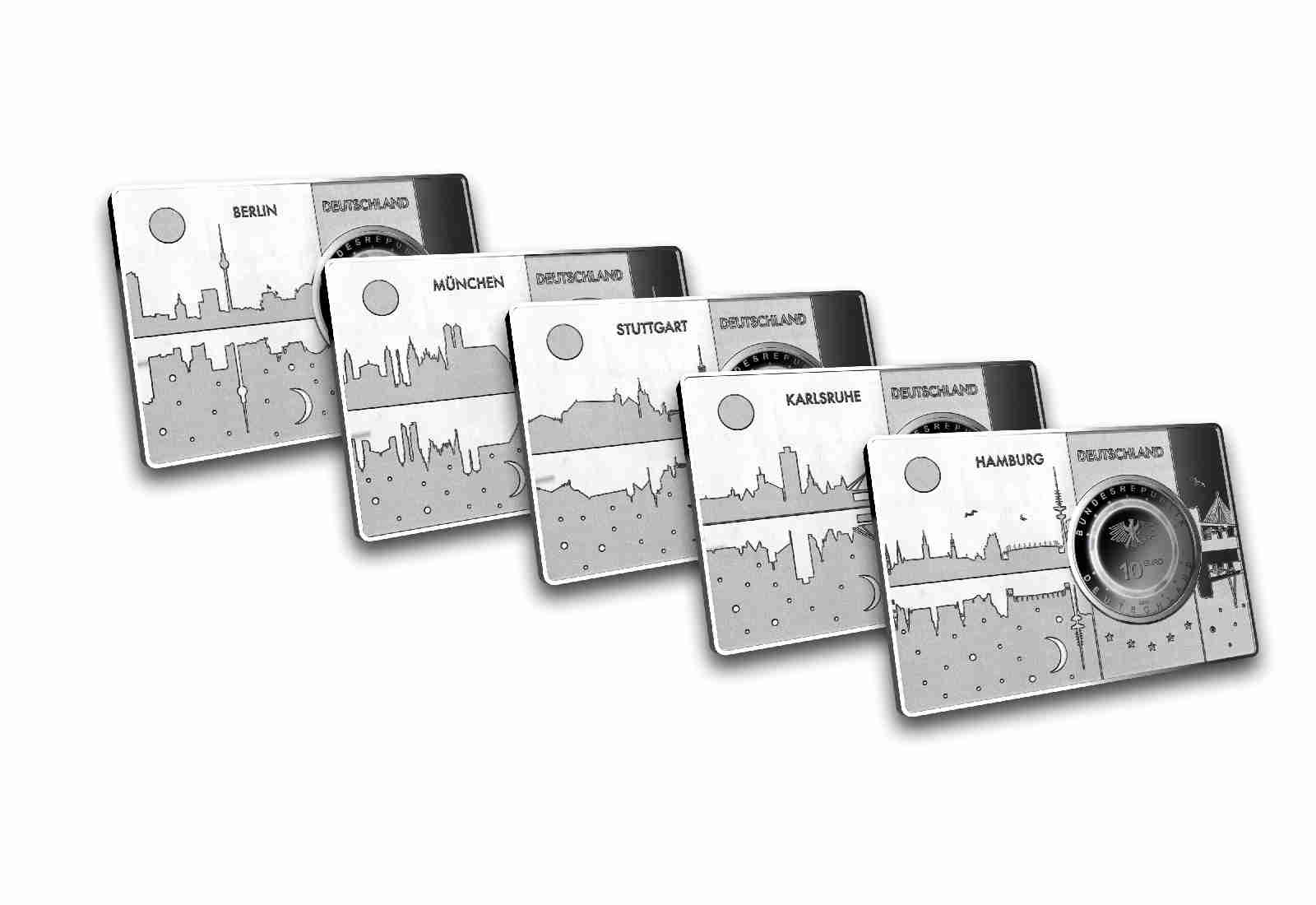 10 Euro 2019 Deutschland in der Luft mit Color-Inlay eingefasst in einem Barren Prägestätte A-J