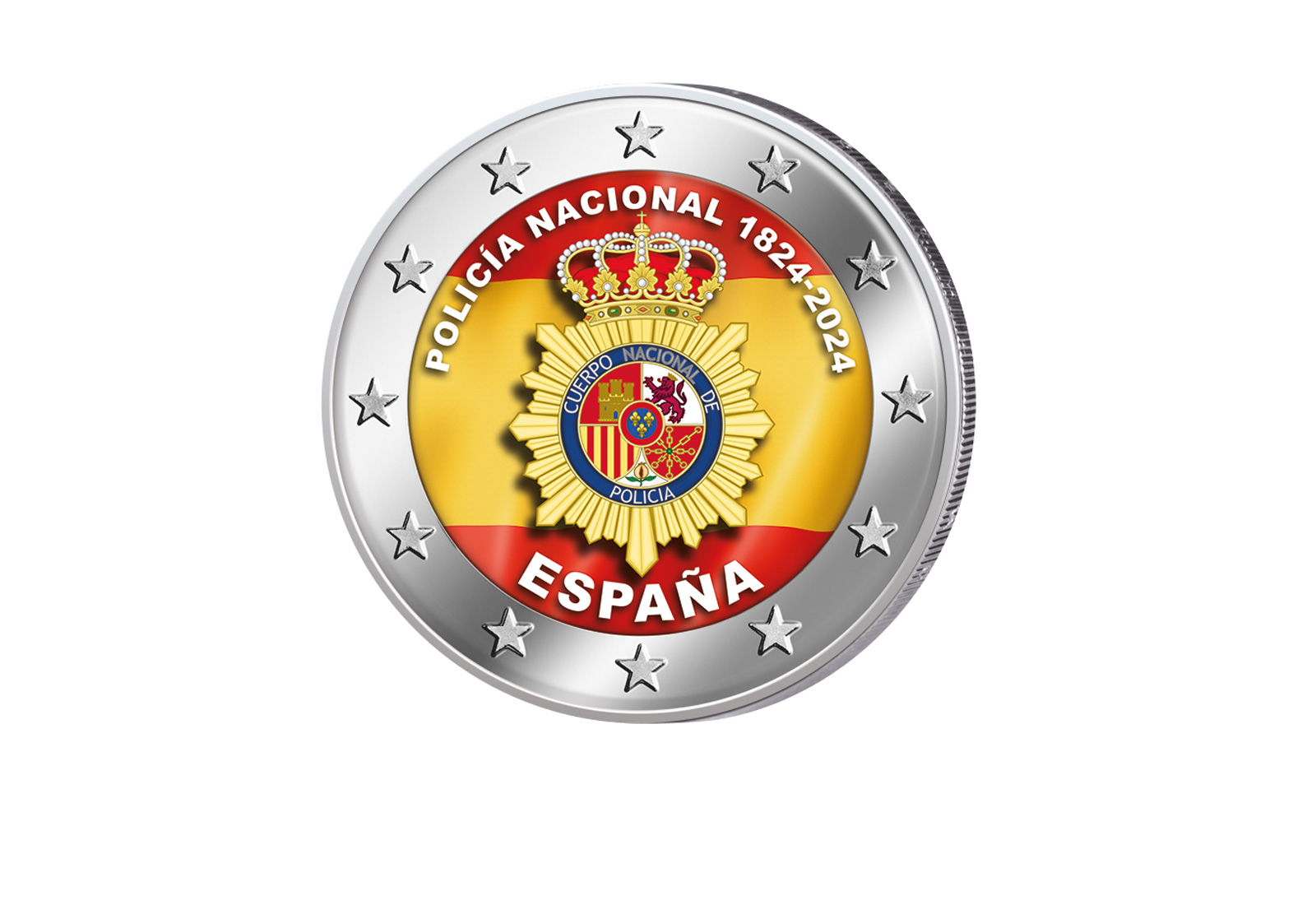 2 Euro 2024 Spanien Nationales Polizeikorps mit Farbmotiv