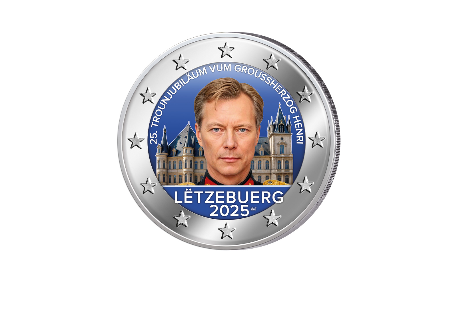 2 Euro 2025 Luxemburg mit Farbapplikation 25. Jahrestag Thronbesteigung Großh. Henri