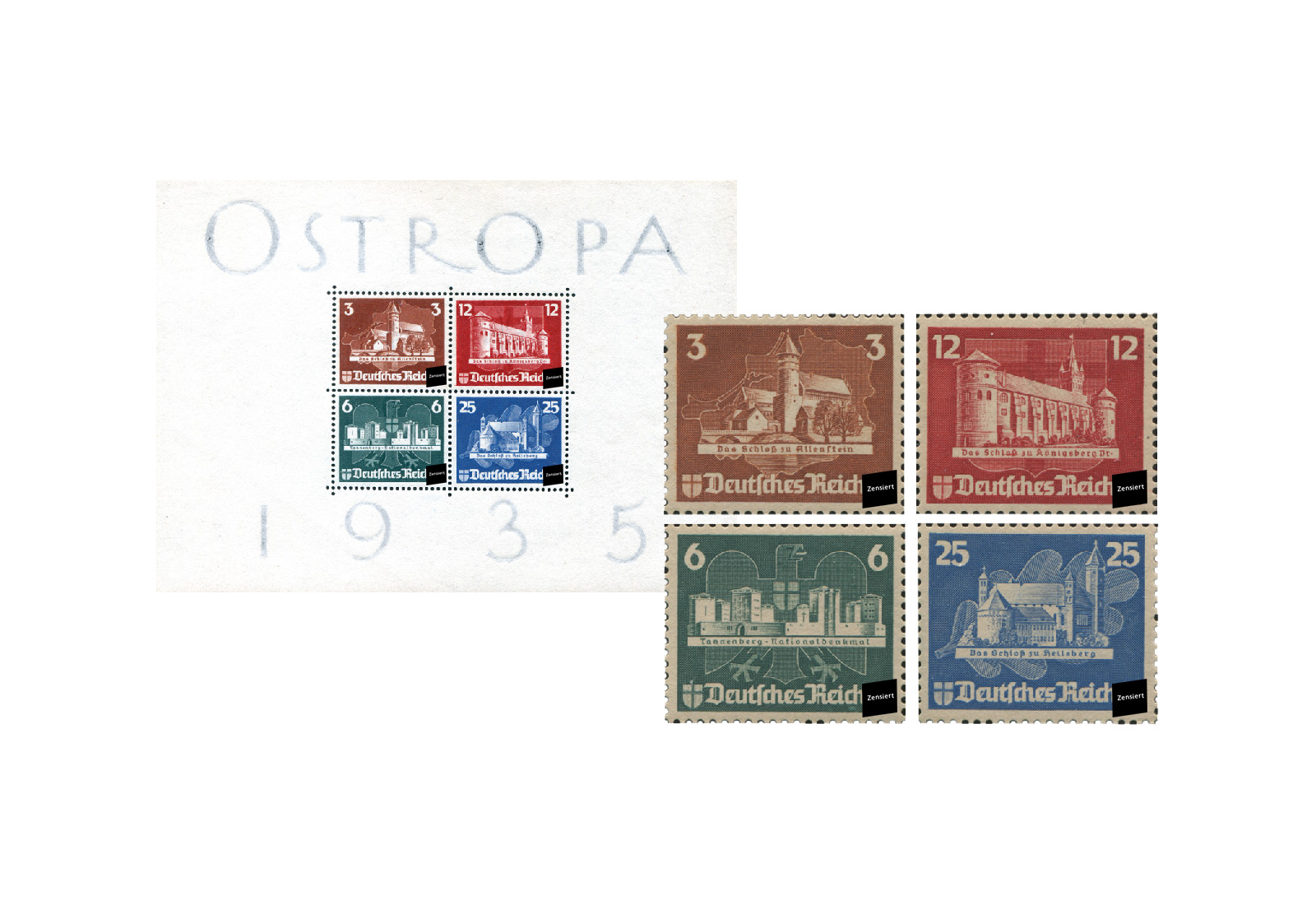 Deutsches Reich Block 3 + Einzelmarken Mi.Nr. 576/9 im Set mit Falz