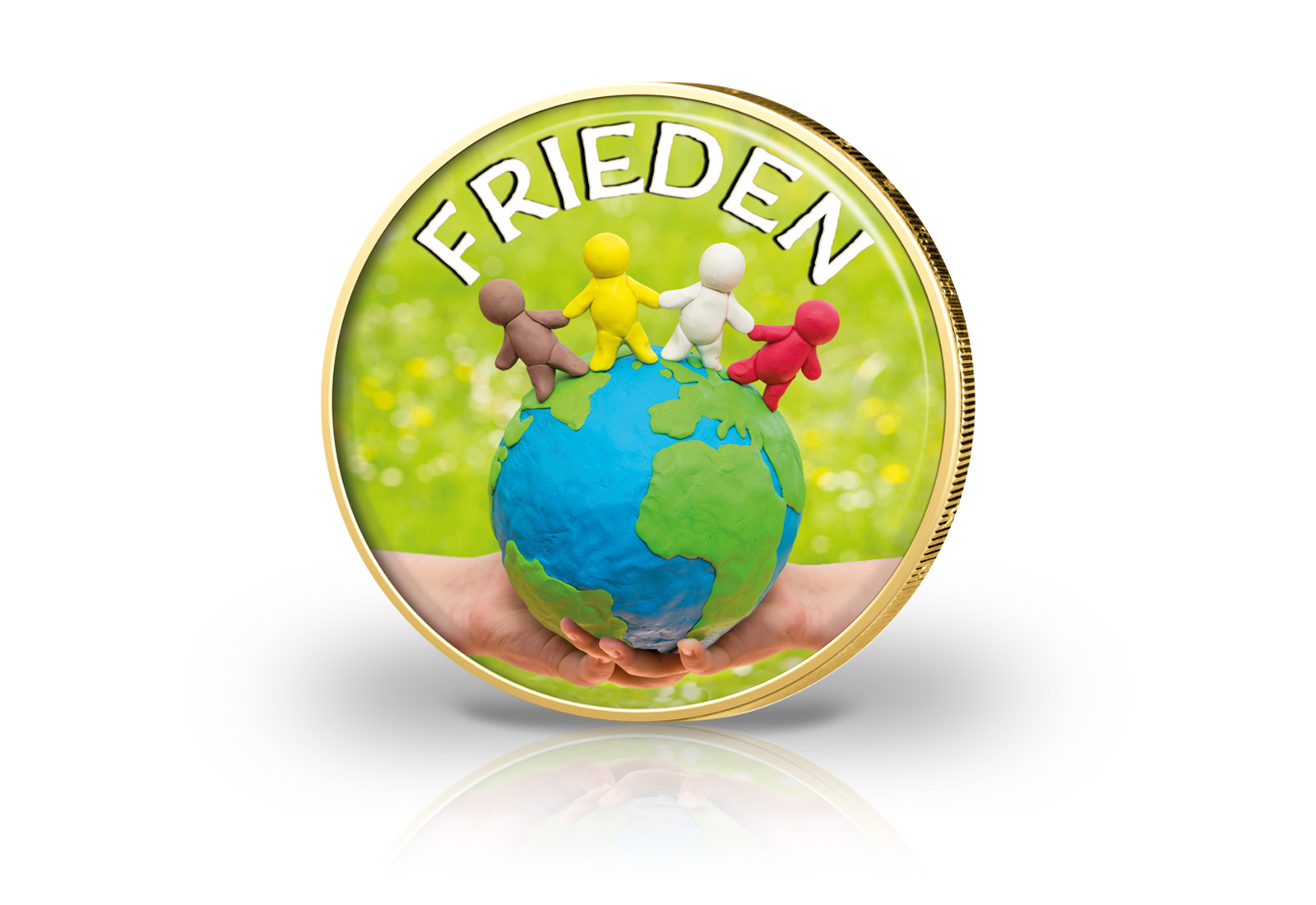 2 Euro vergoldet mit Farbmotiv Frieden Motiv 2