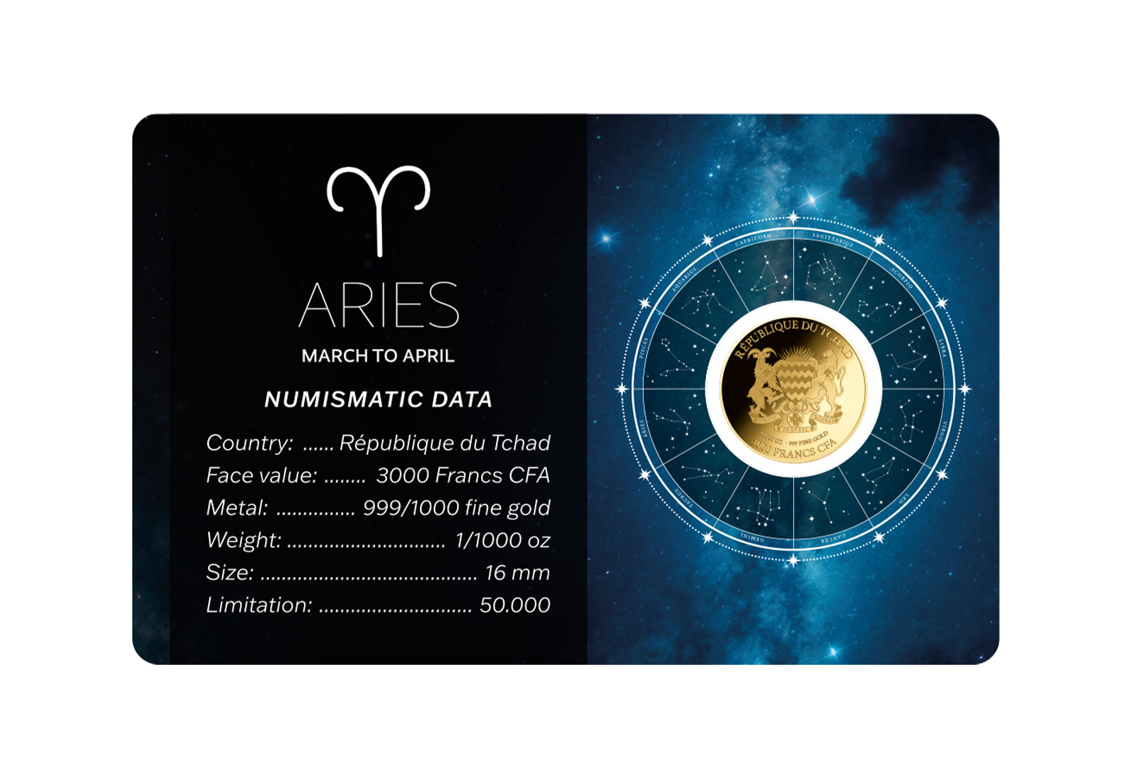 Goldmünze Sternzeichen Widder Coincard Feinheit 999/1000 Gold Geschenk