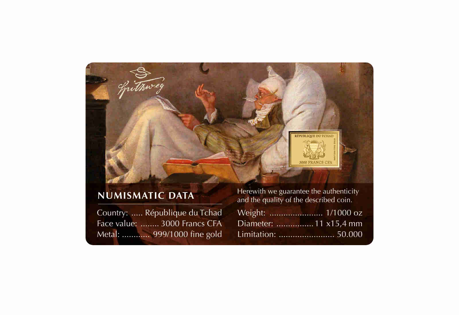 Goldmünze Motiv "Der arme Poet" Coincard 999/1000 Gold Geschenk