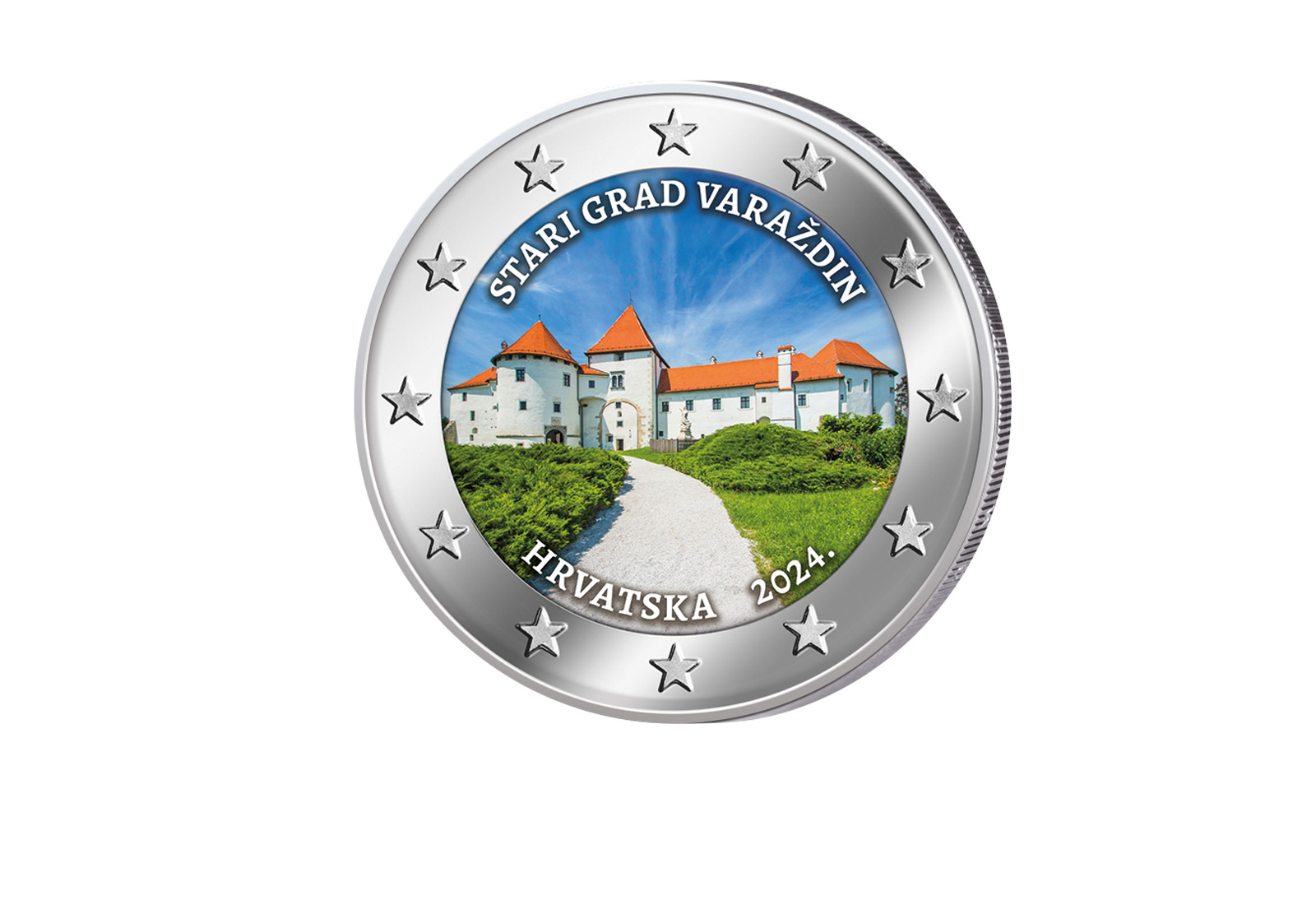 2 Euro 2024 Kroatiens Stadt Varazdin mit Farbmotiv