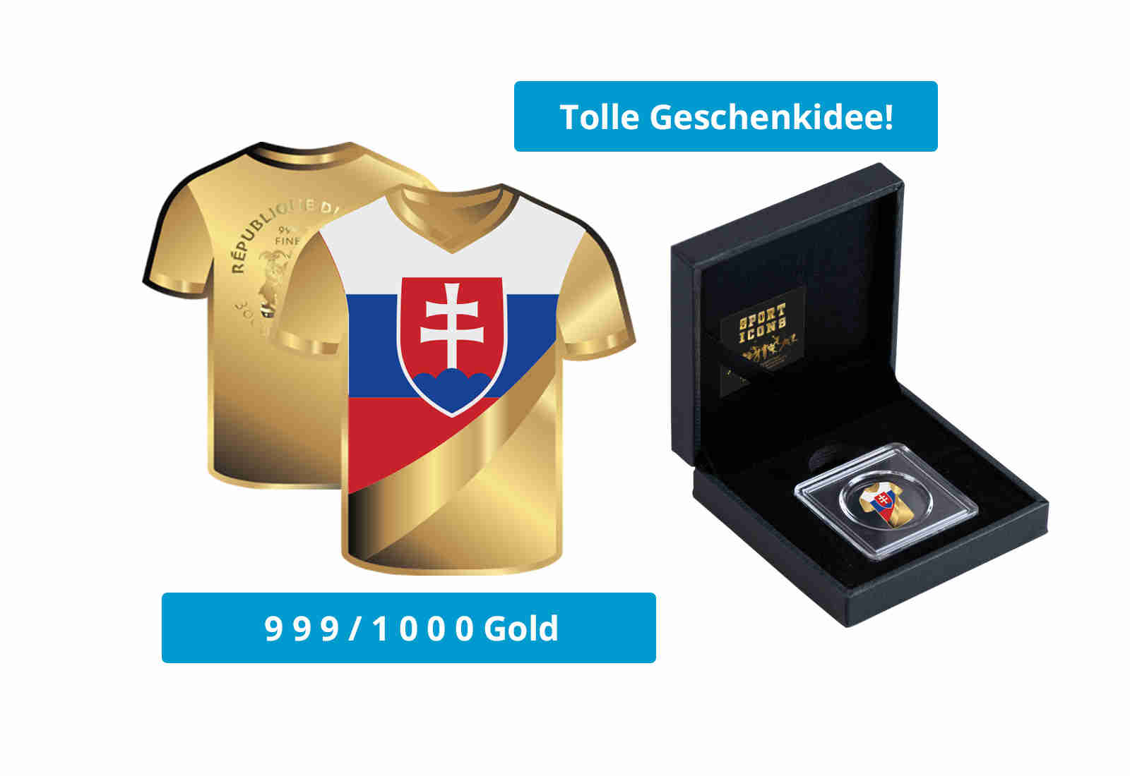 Goldmünze Motiv "Trikot Slowakei" im Geschenketui